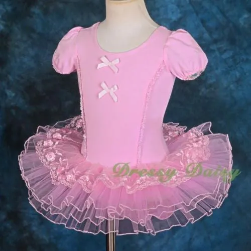 BA036 Girl Bows Lace Ballet Tutu Dancewear Pageant Fairy Dress Up Size 2T-6