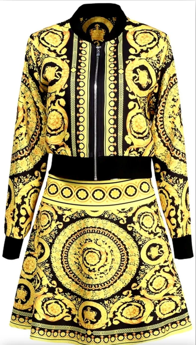 Baroque Print Jacket and Skirt set