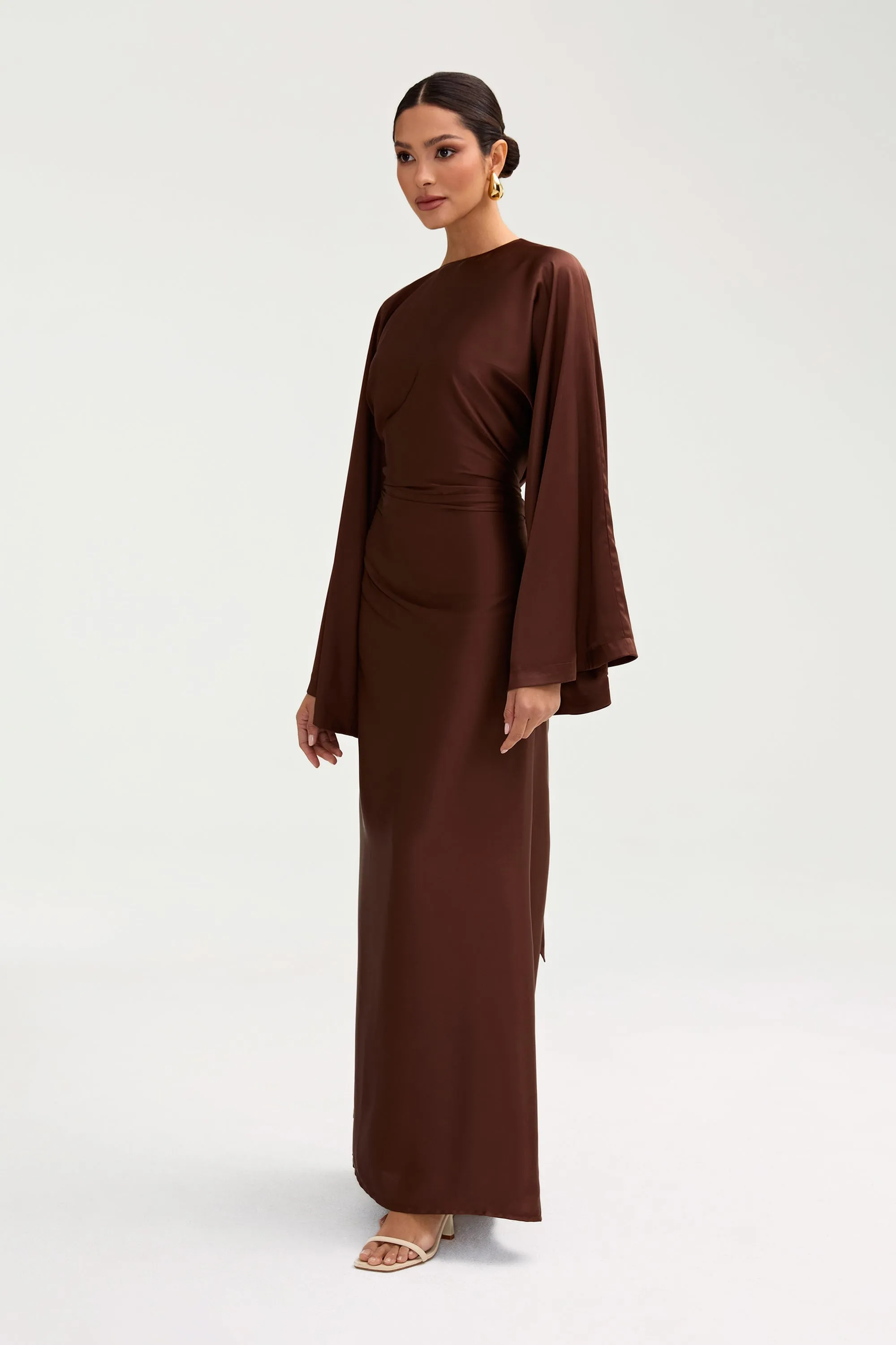 Batool Satin Maxi Dress - Chocolate