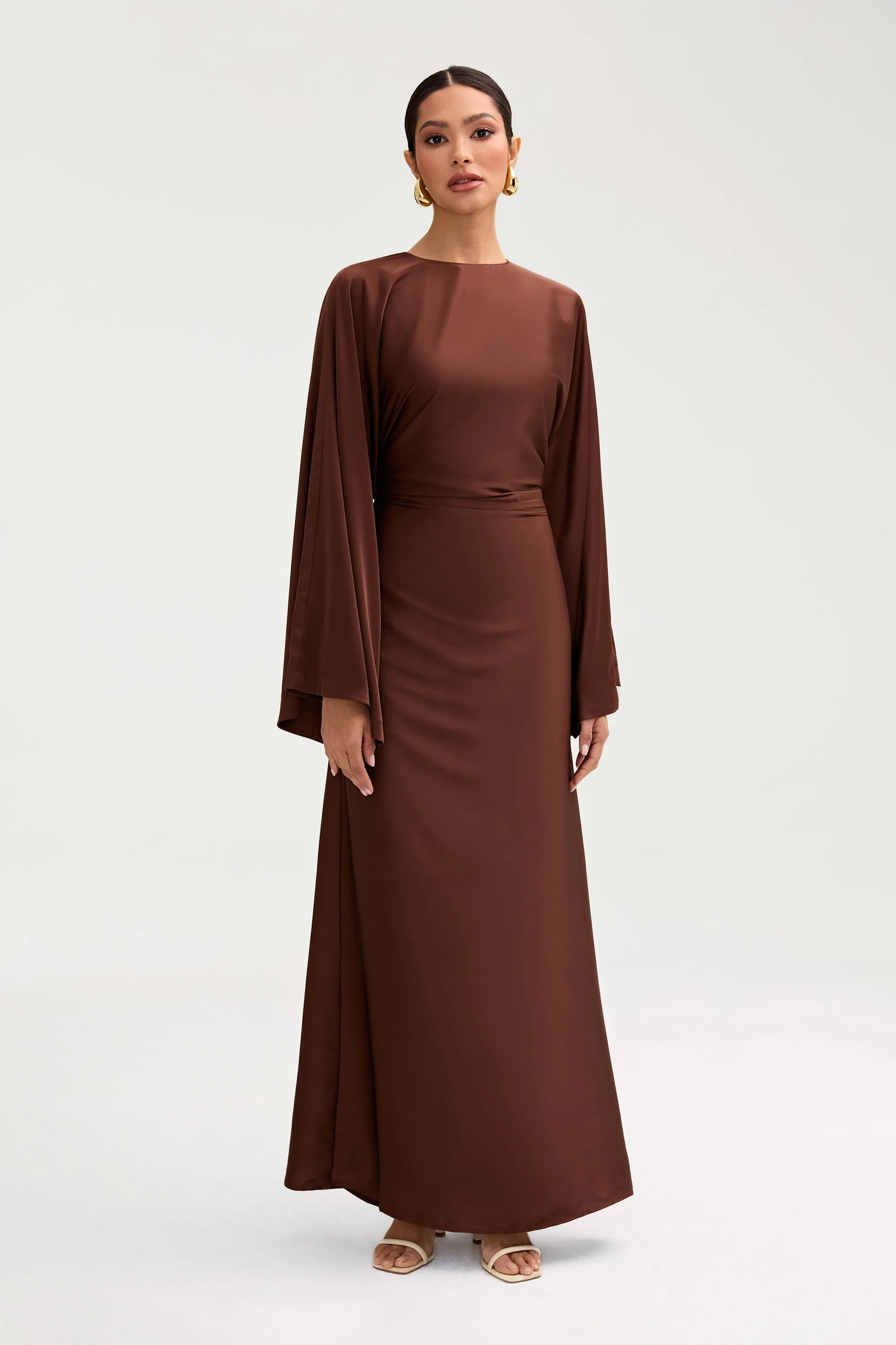 Batool Satin Maxi Dress - Chocolate