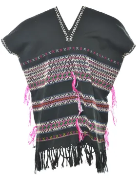 Beaded Black Poncho - L