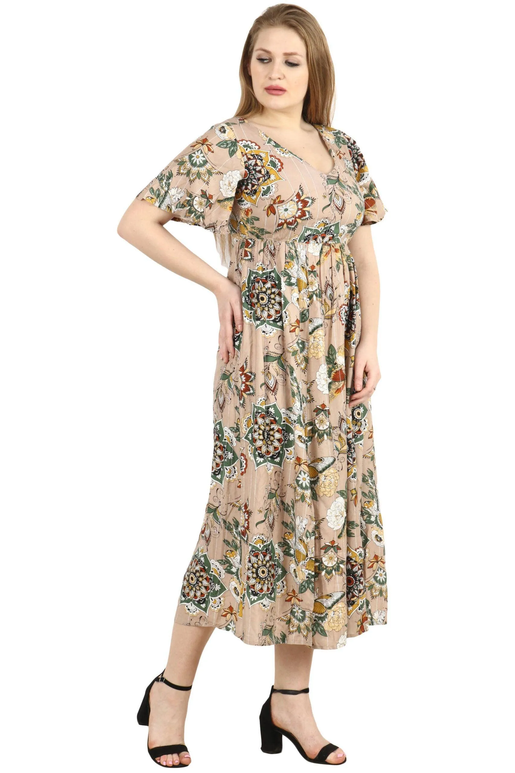 Beige Butterfly Ethnic Printed Dress