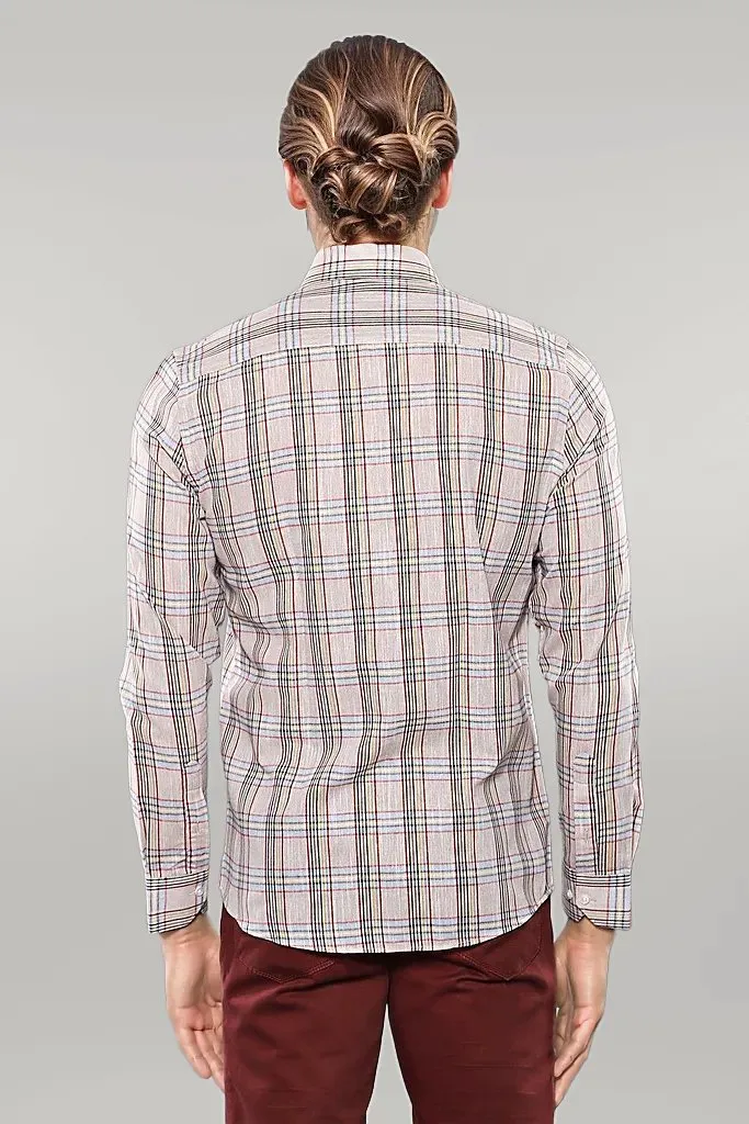 Beige Plaid Slim-Fit Shirt | Wessi - Wessi