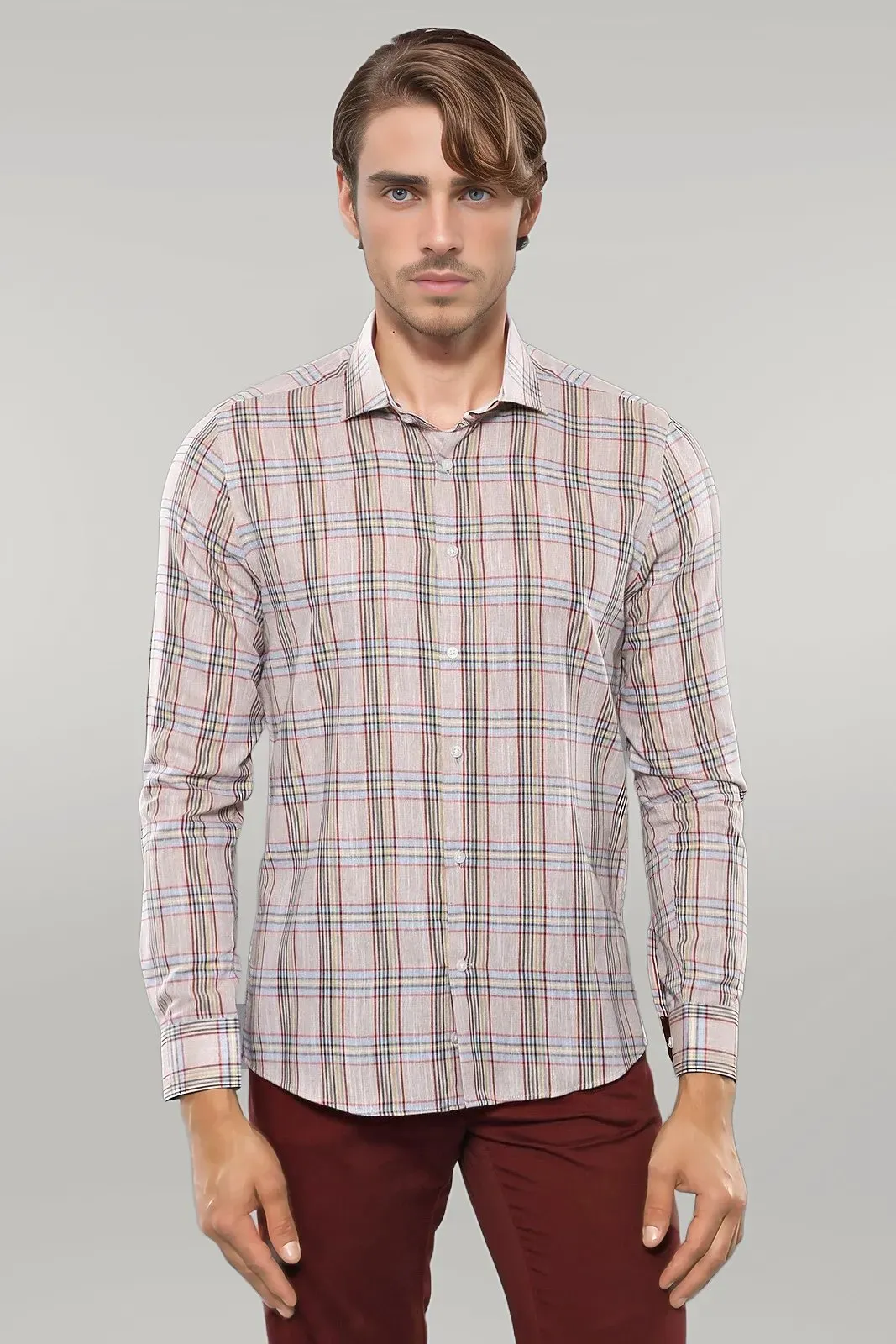 Beige Plaid Slim-Fit Shirt | Wessi - Wessi