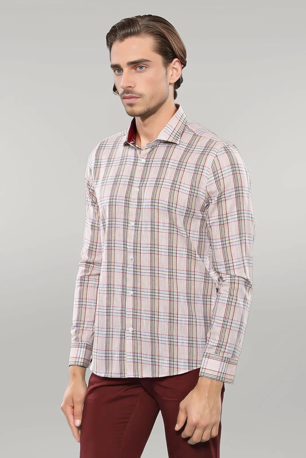 Beige Plaid Slim-Fit Shirt | Wessi - Wessi