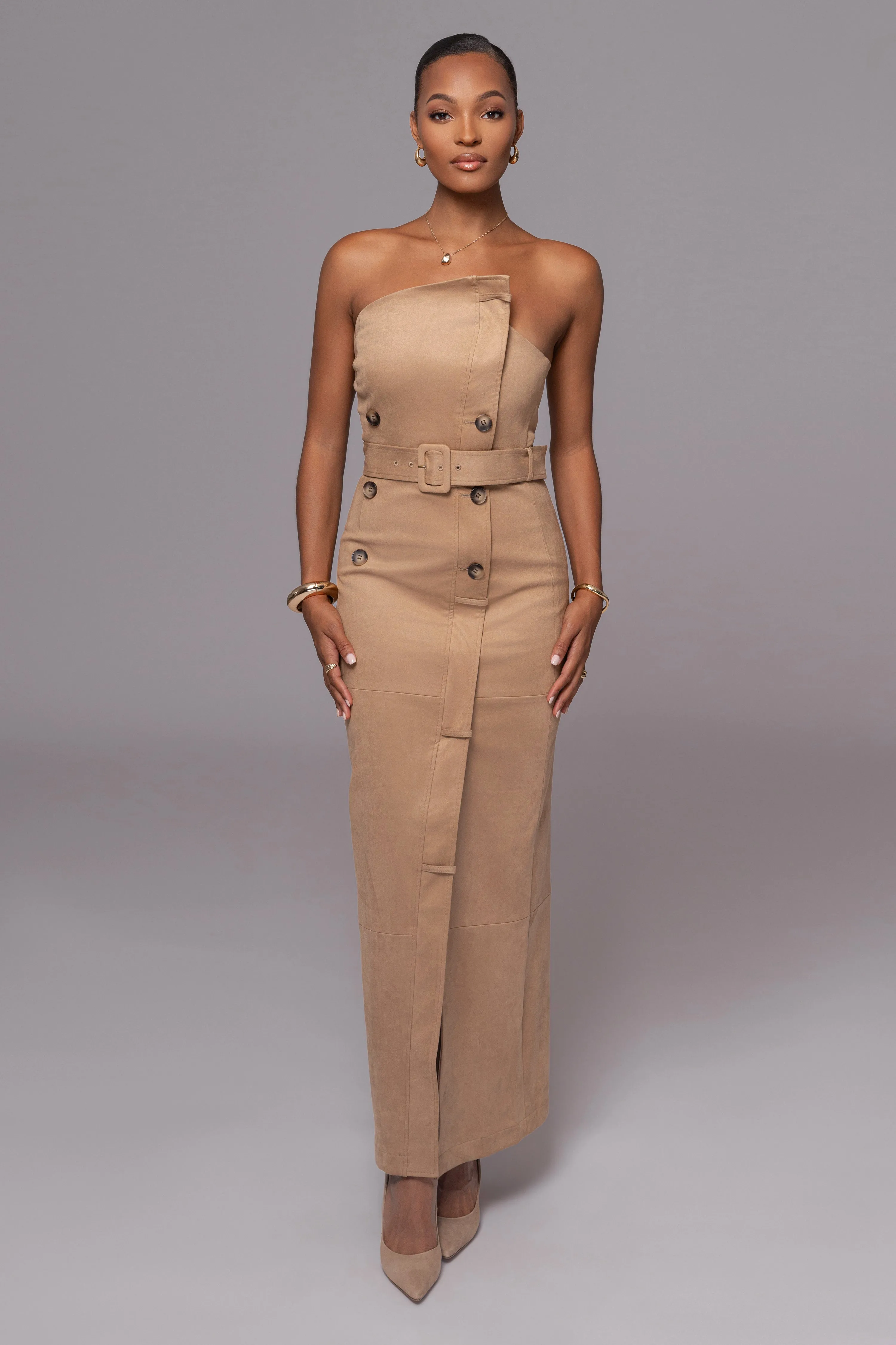 Beige Xena Suede Maxi Dress