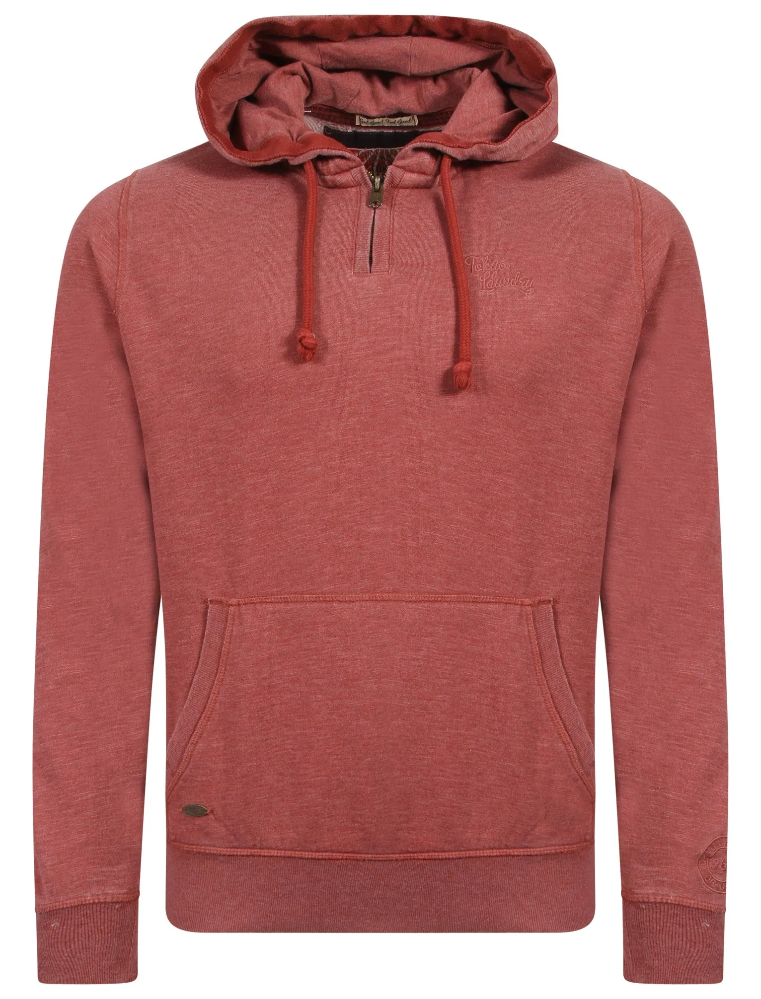 Belvieu Cove Zip Detail Pullover Hoodie in Red Mahogany - Tokyo Laundry