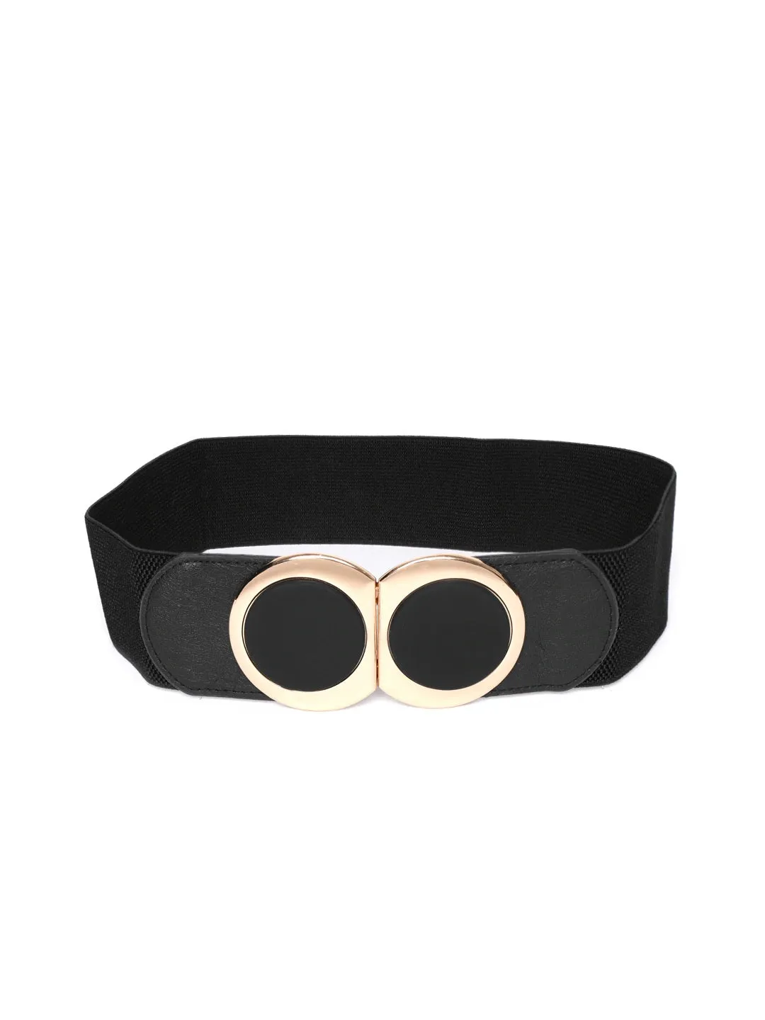 Berrylush Women Black Elastic Strap Circular Concho Buckle Belt