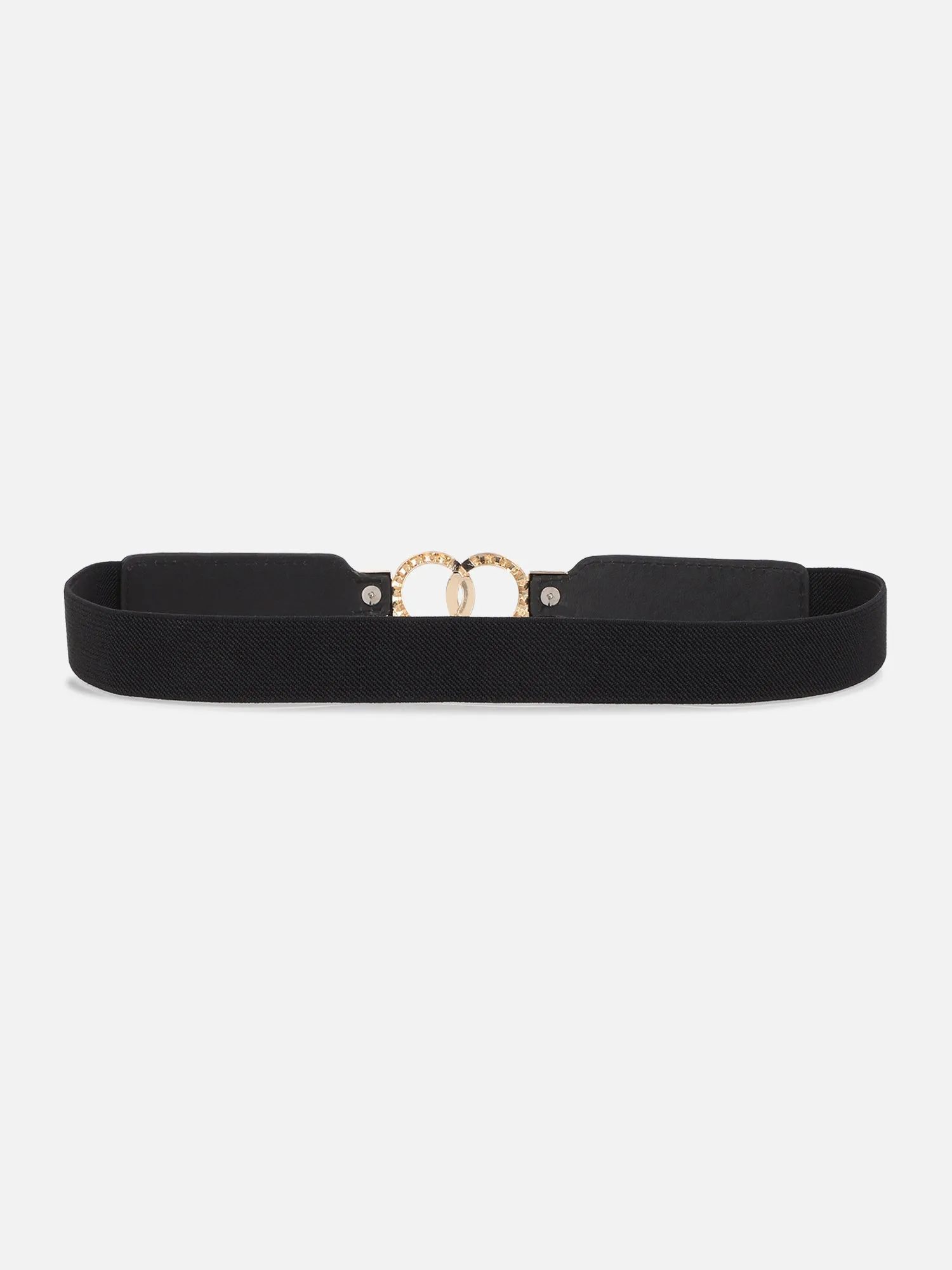 Berrylush Women Solid Black Diamond Embellished PU Nylon Interlock Regular Belt