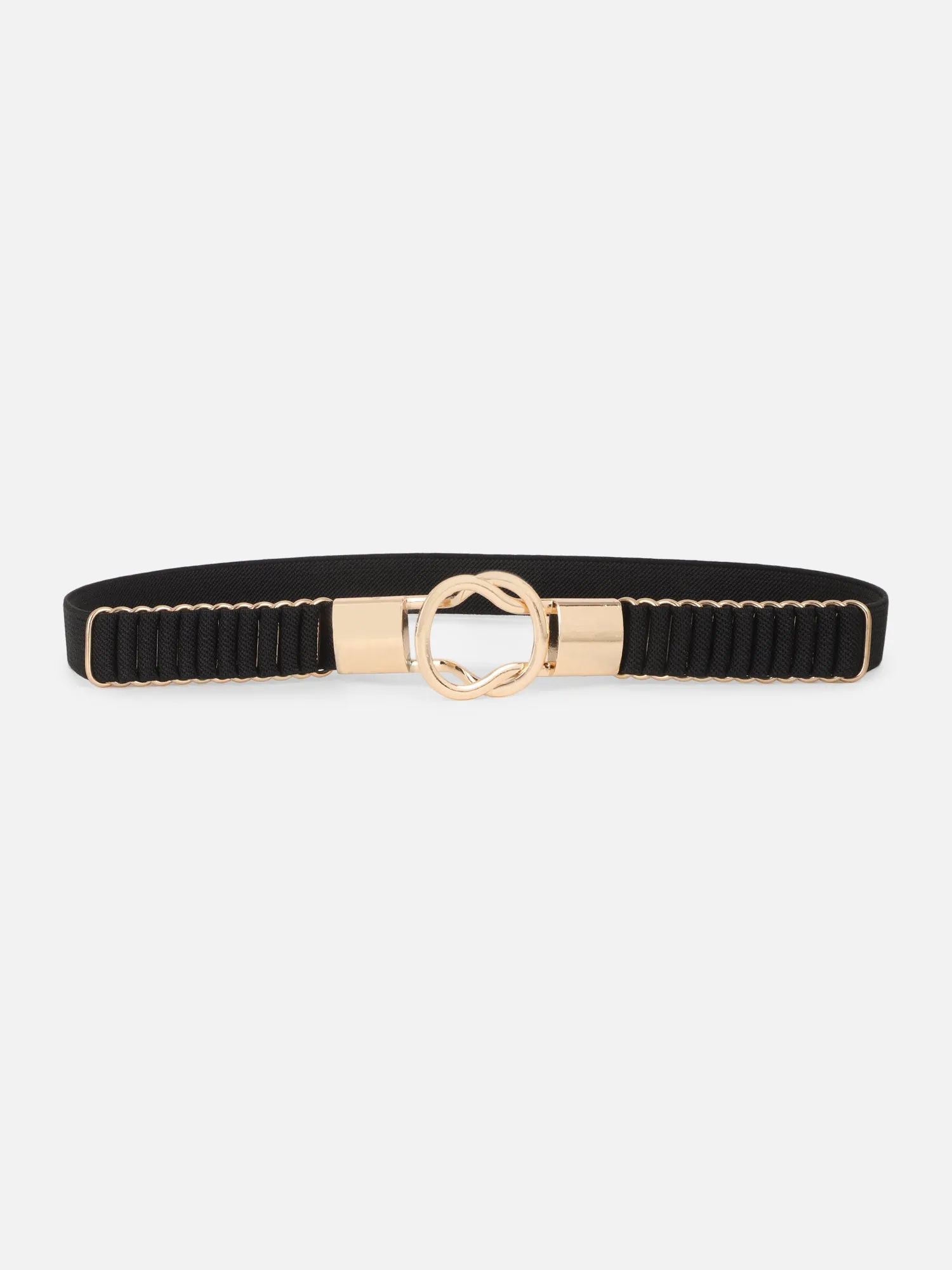 Berrylush Women Solid Black Golden Embellished Nylon Interlock Regular Belt