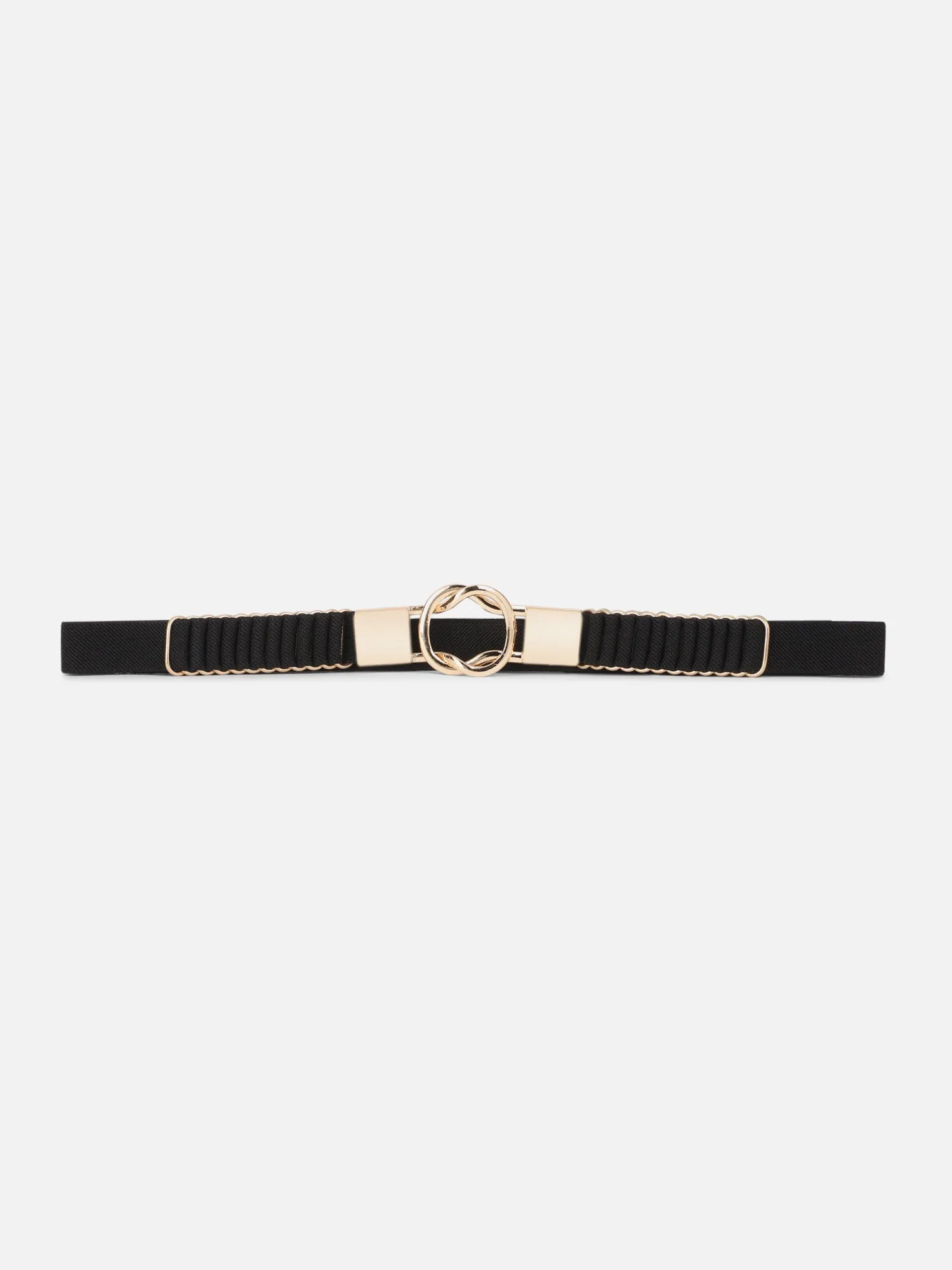 Berrylush Women Solid Black Golden Embellished Nylon Interlock Regular Belt