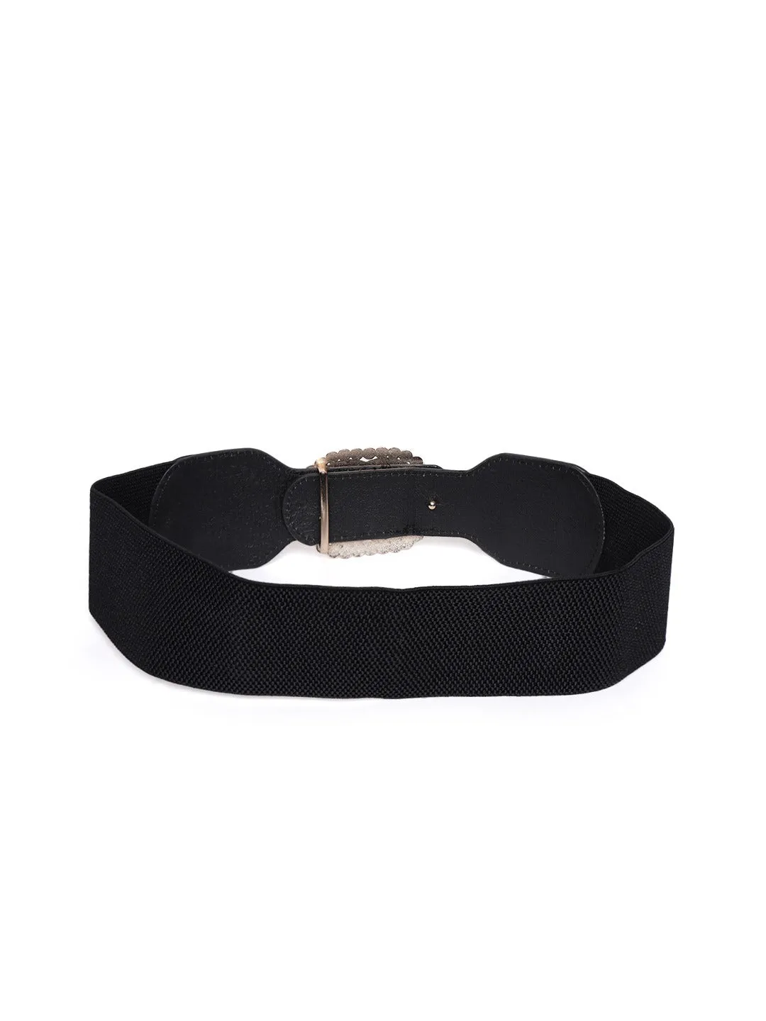 Berrylush Women Solid Black Interlock Stretchable Wide Belt