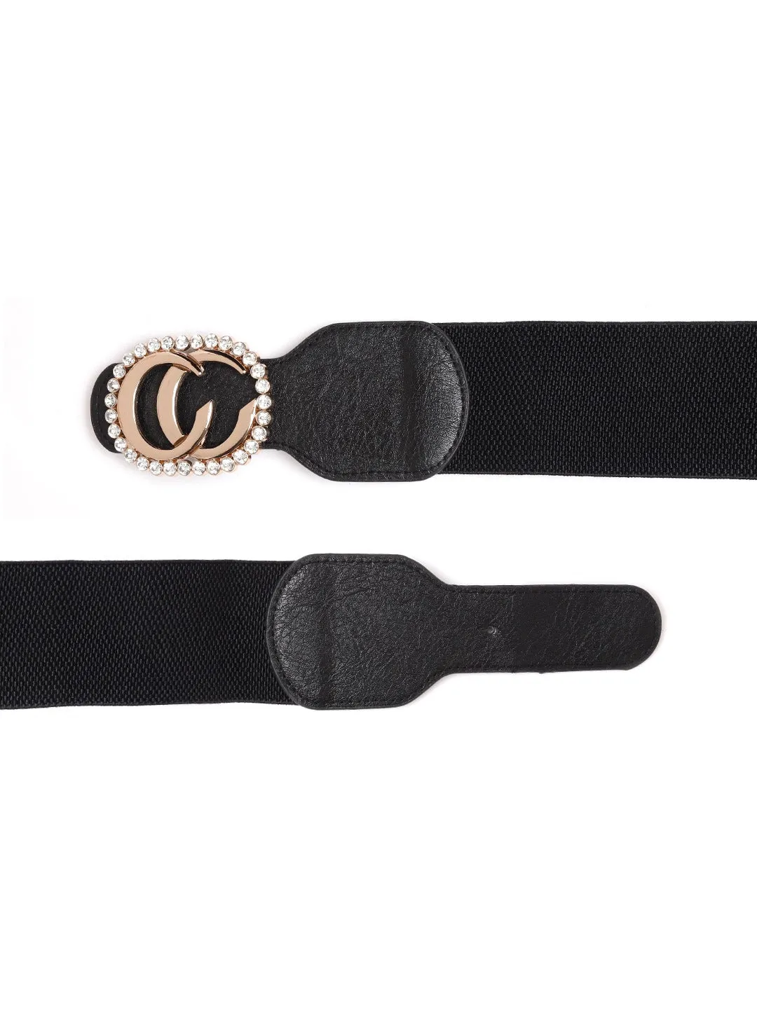 Berrylush Women Solid Black Interlock Stretchable Wide Belt