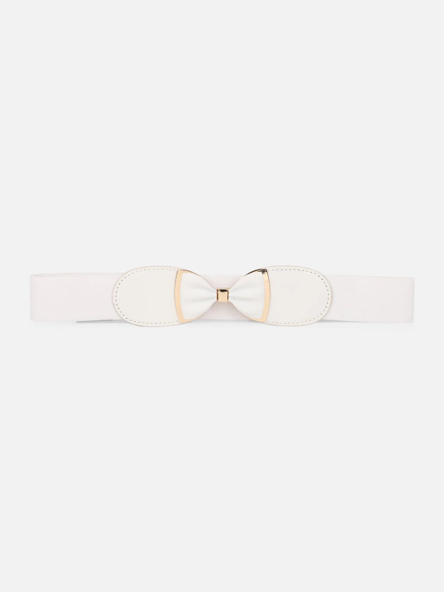 Berrylush Women Solid White Bow Detailed PU Nylon Interlock Regular Slim Belt