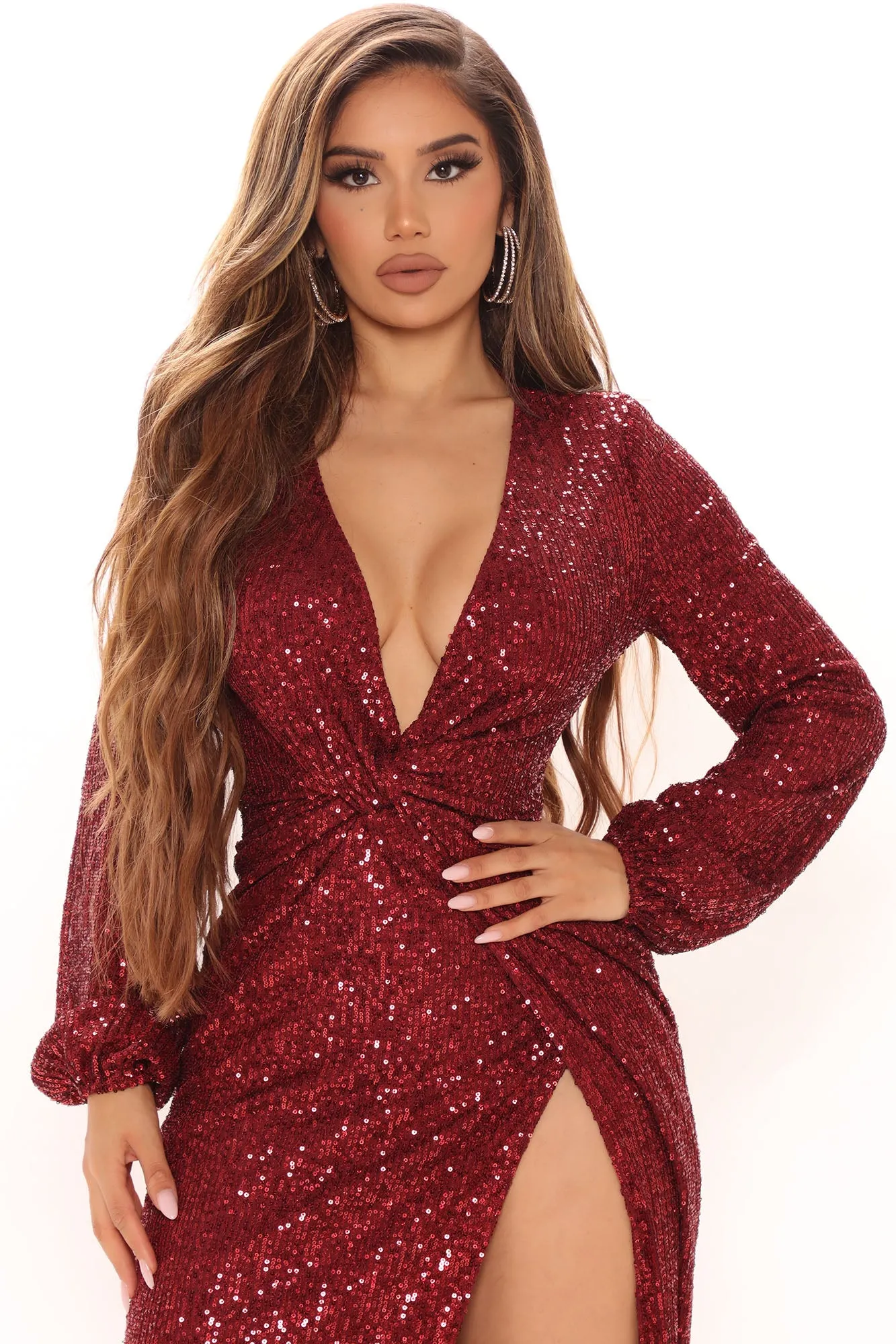 Betting On You Sequin Maxi Dress - Burgundy