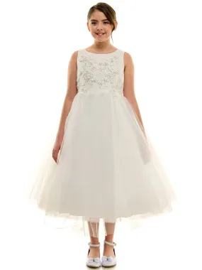 Big Girls Ivory Jacquard Tulle Beaded Luna Communion Dress 8-16