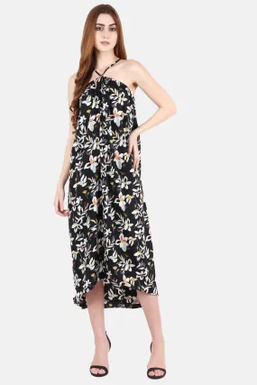 Black Floral Halter Neck Maxi Dress