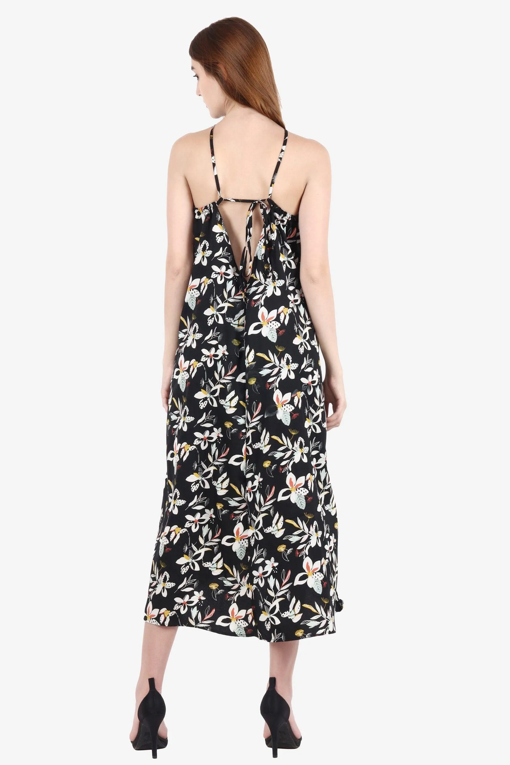 Black Floral Halter Neck Maxi Dress