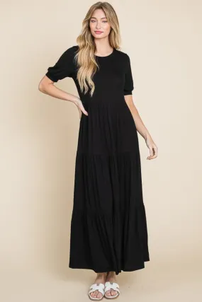 Black Short Sleeve Tiered Maxi Dress (Online Exclusive)