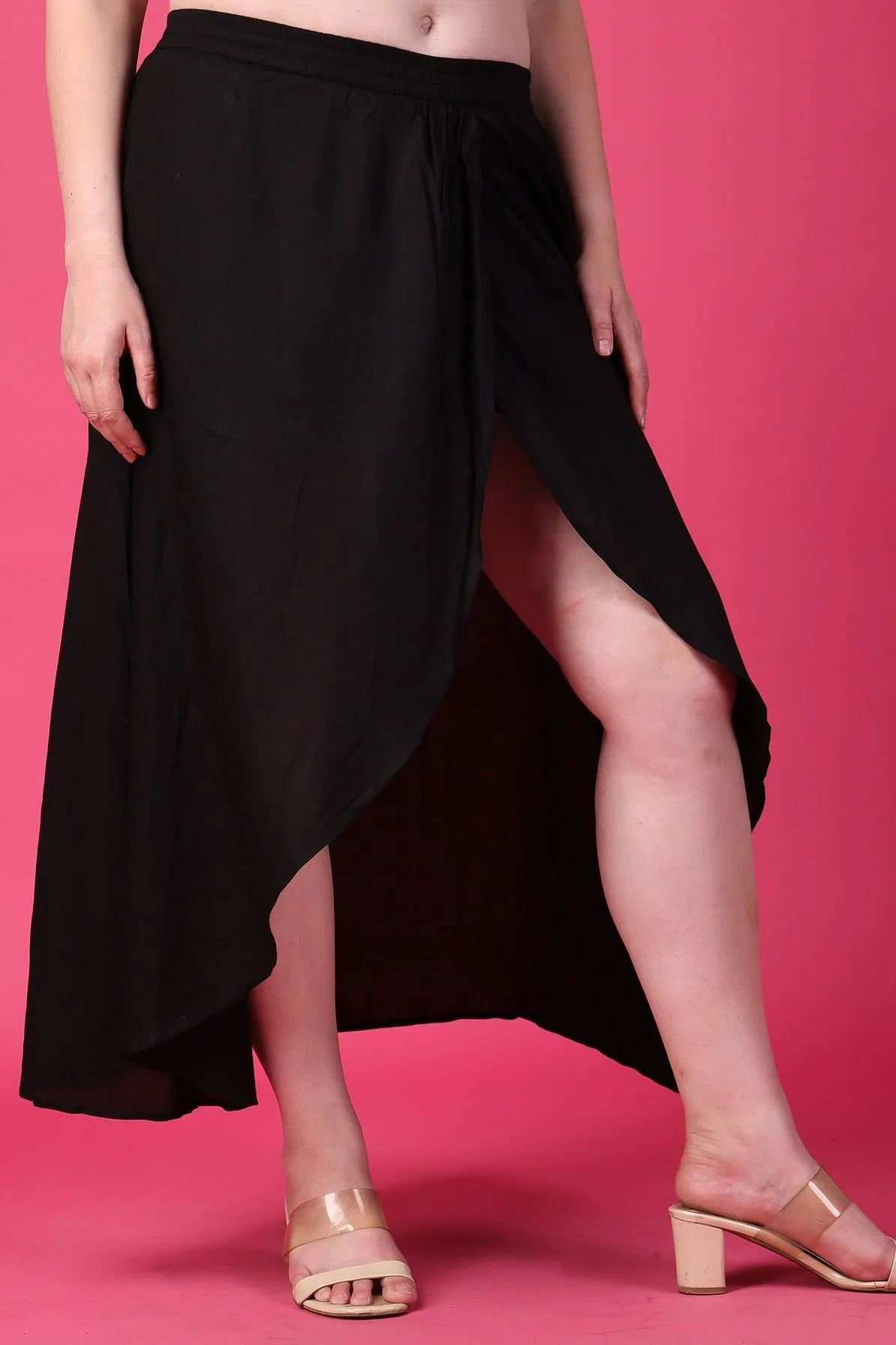 Black Solid Asymmetric Skirt