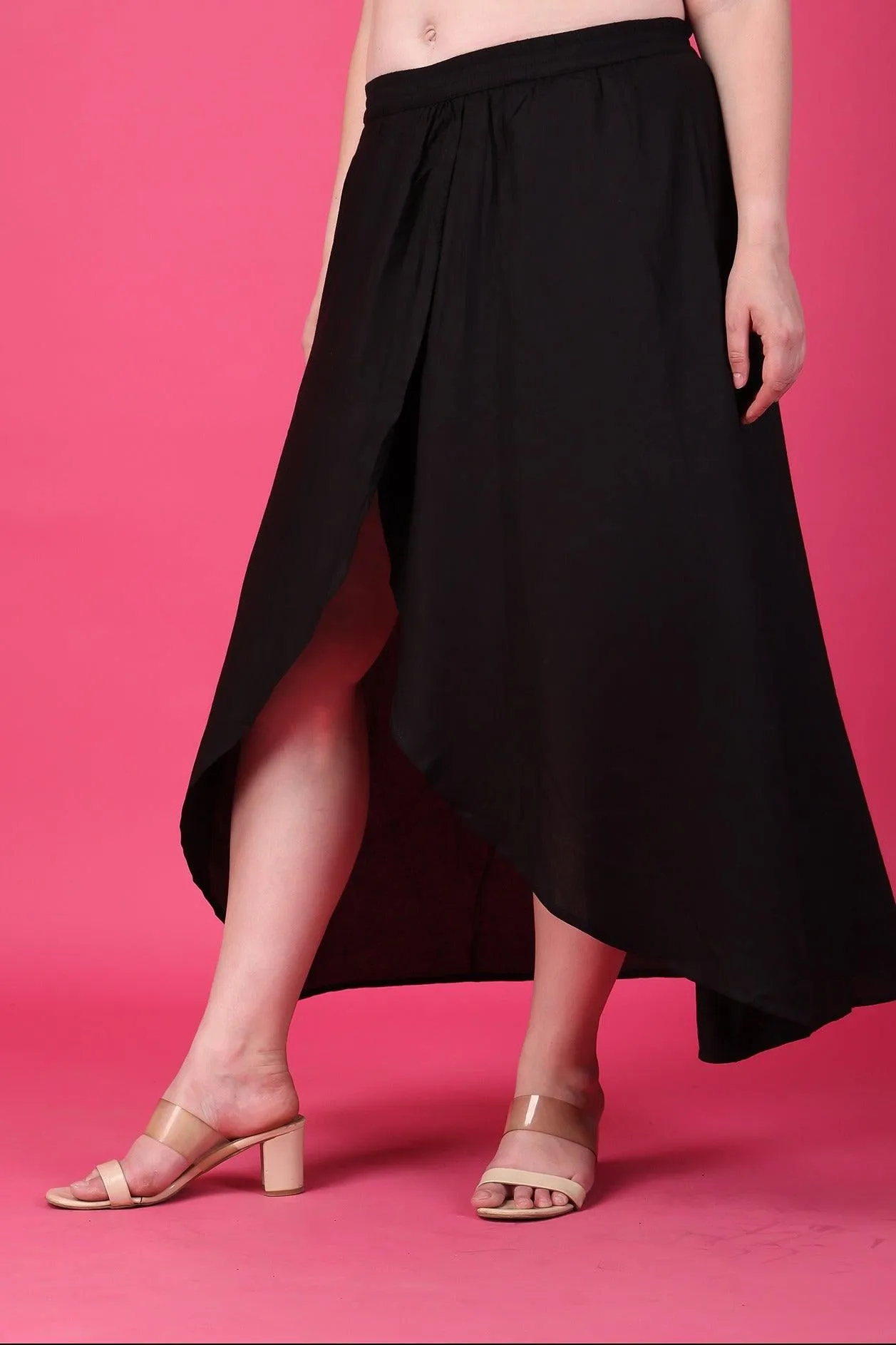 Black Solid Asymmetric Skirt