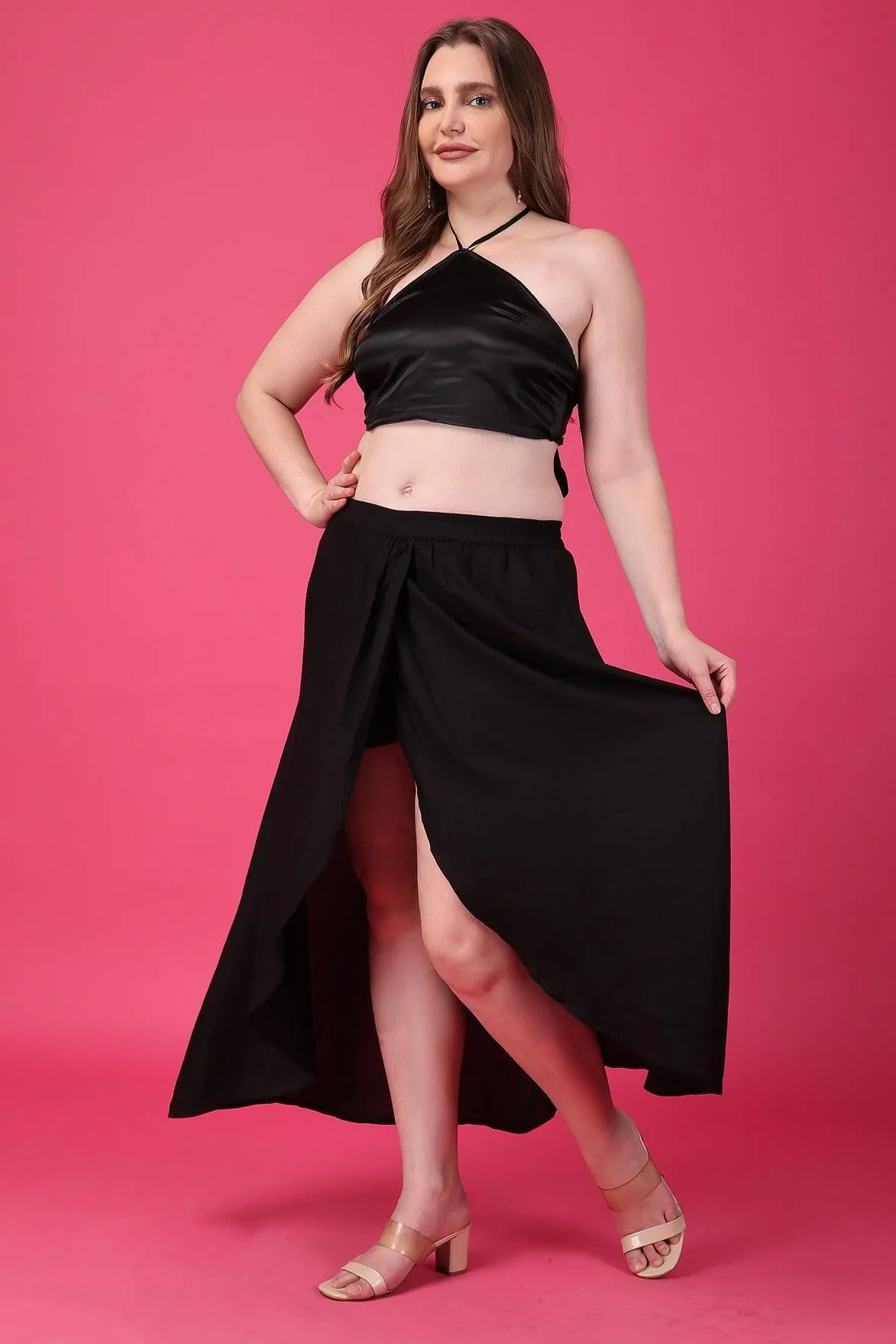 Black Solid Asymmetric Skirt