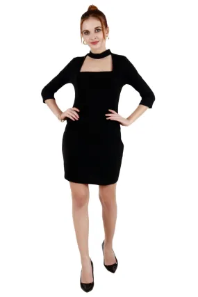 Black Solid Dress with Choker Neck