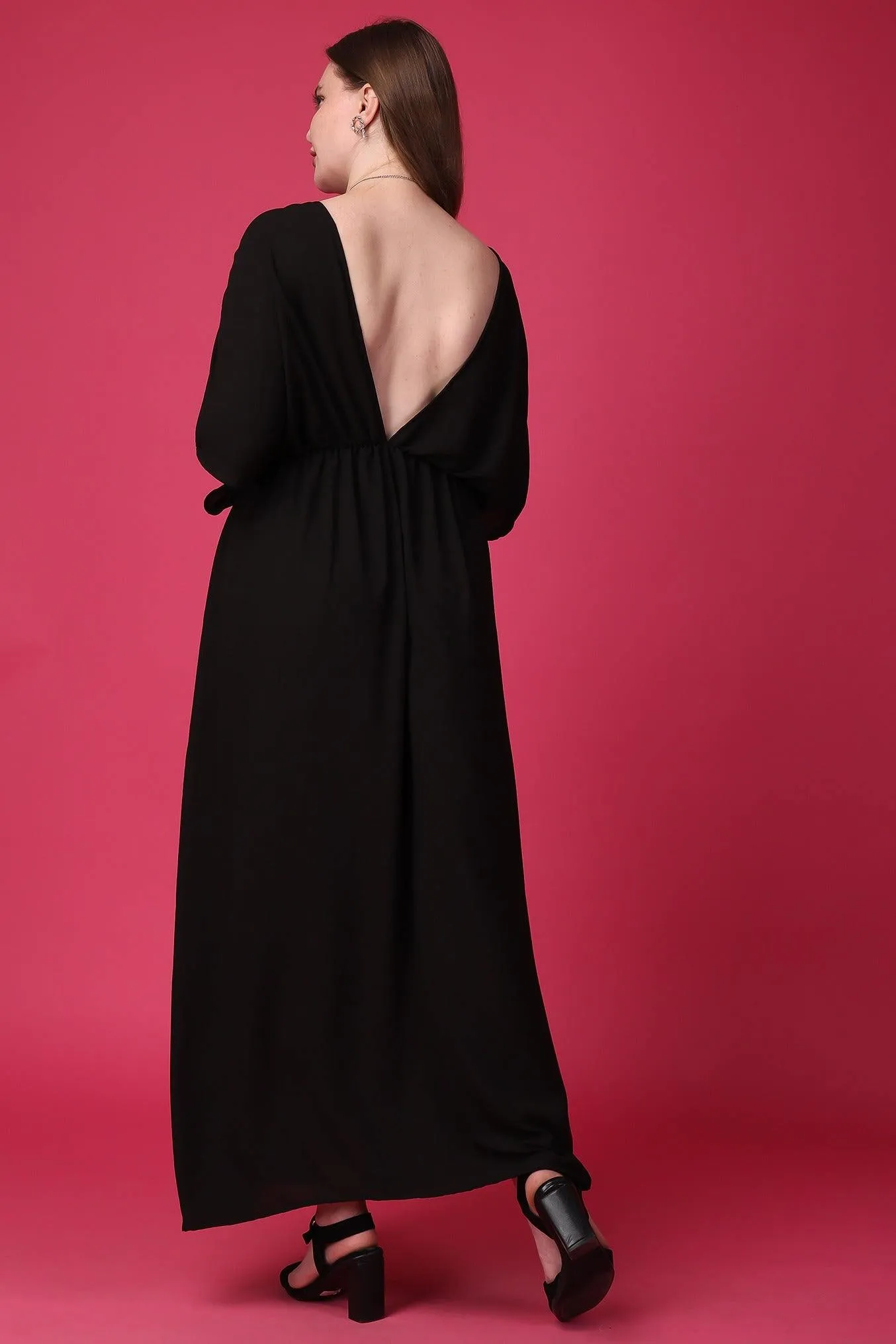 Black Solid Dress with Plunging Neckline