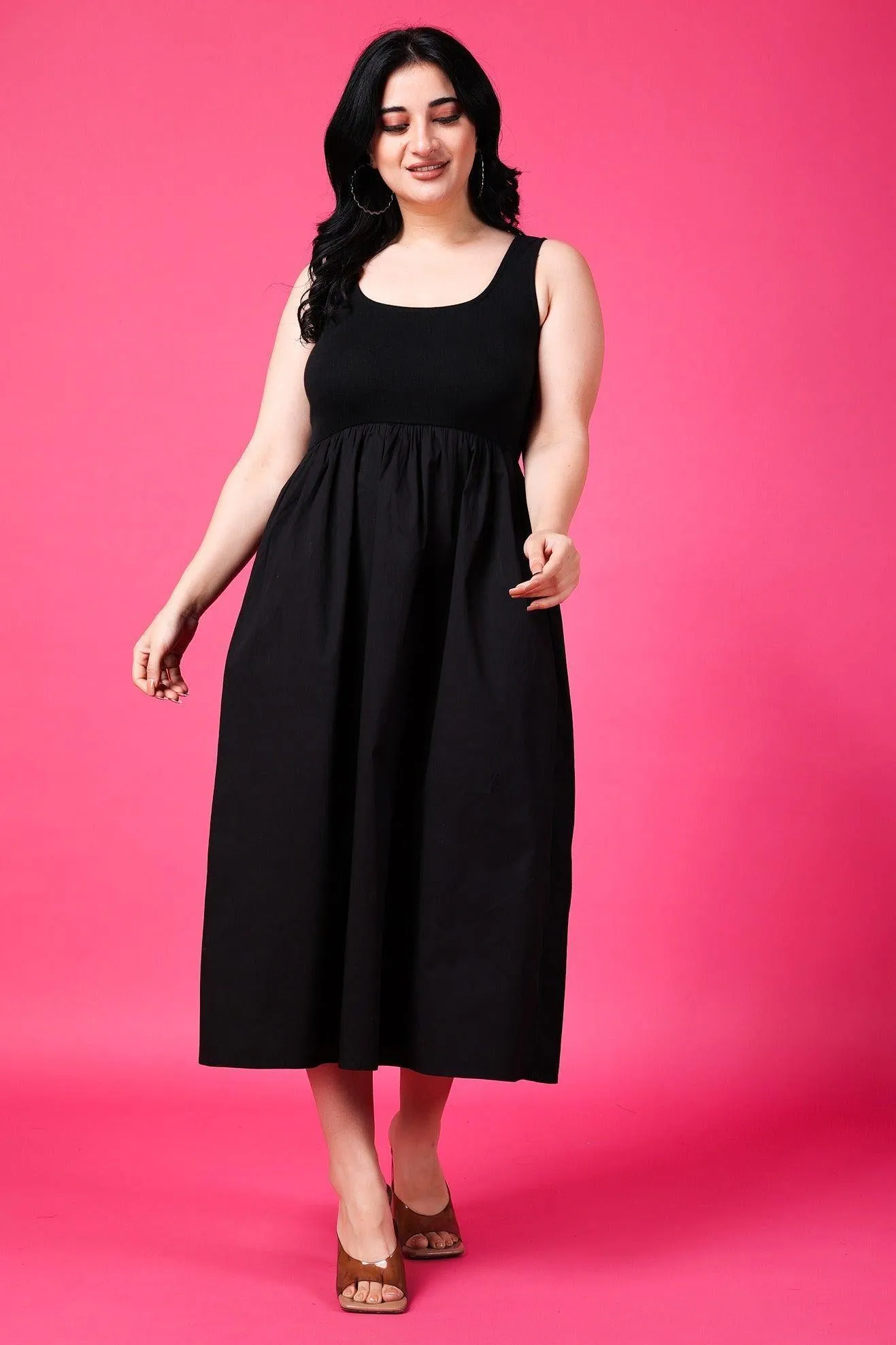 Black Solid Dress with Pockets