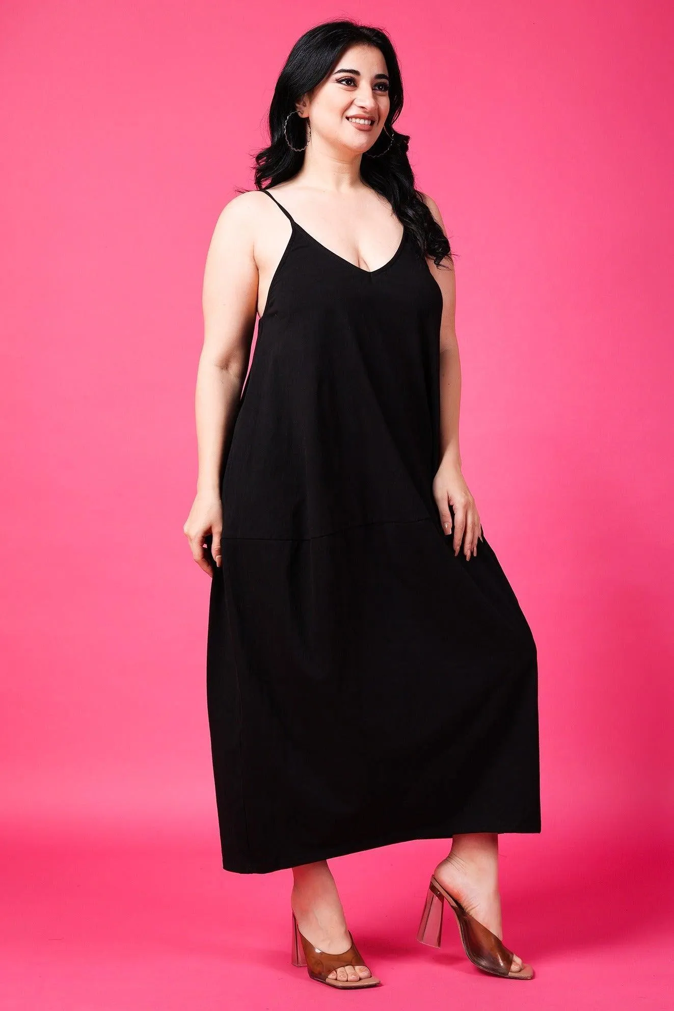 Black Solid Dress with Shoulder Strap