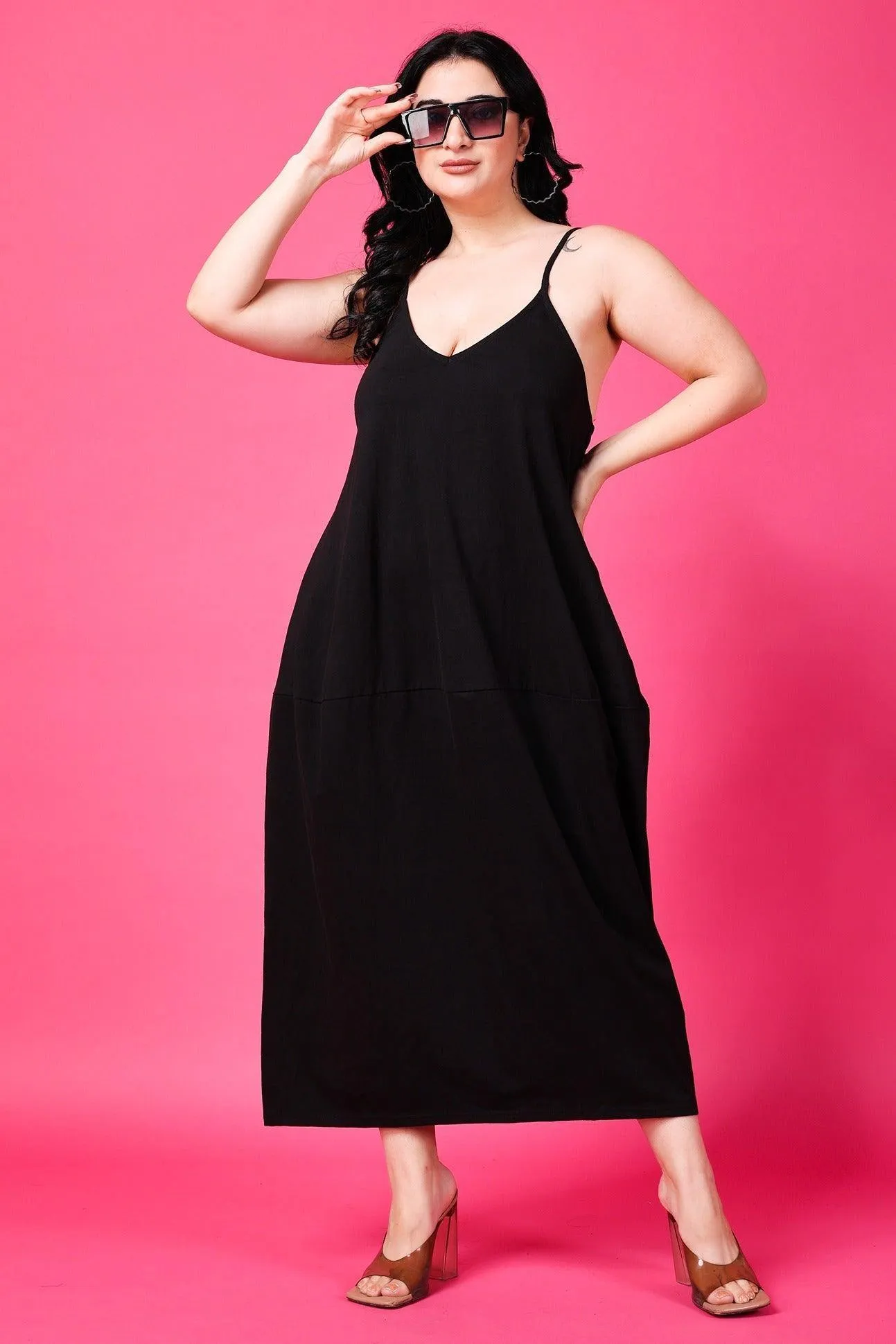 Black Solid Dress with Shoulder Strap