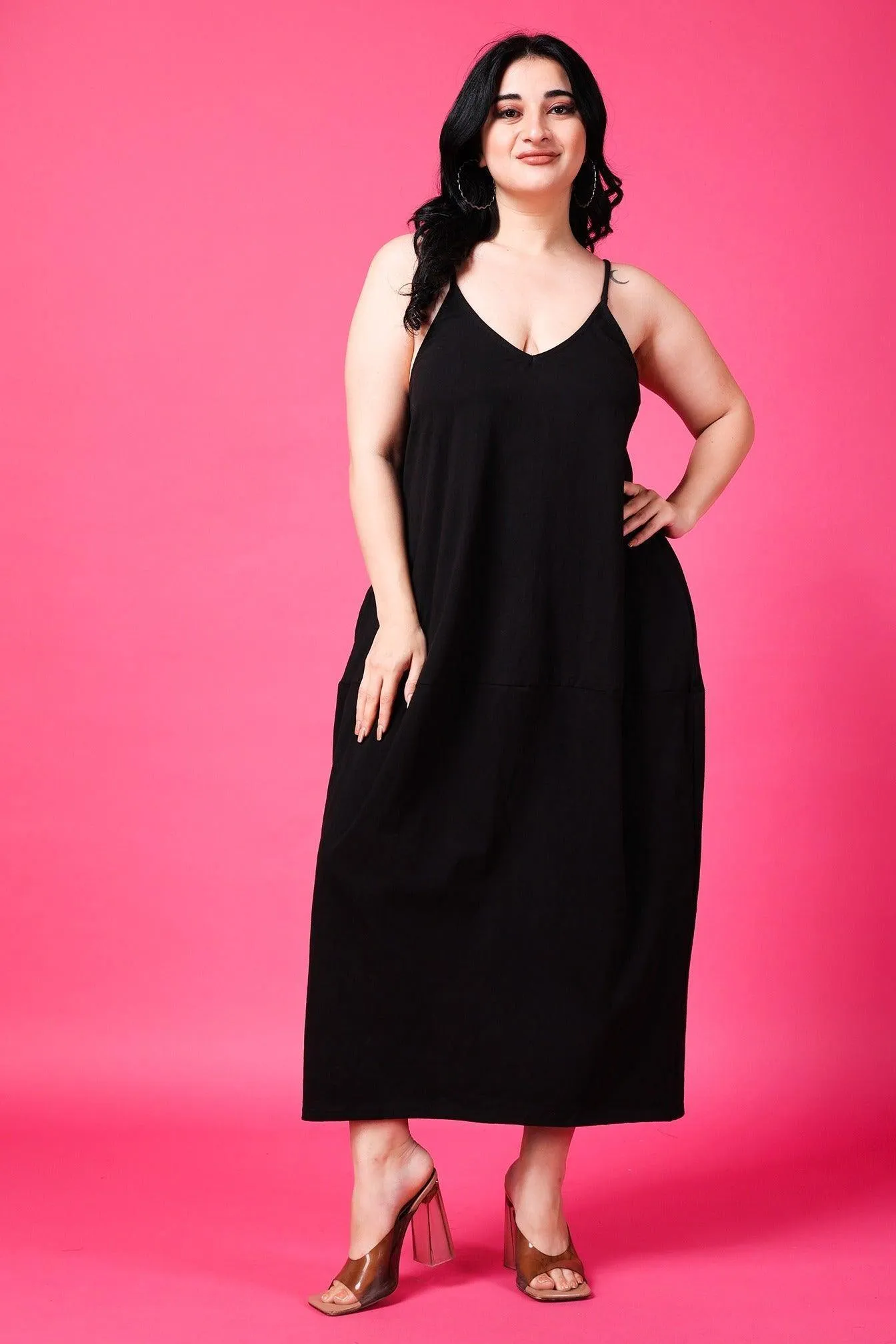 Black Solid Dress with Shoulder Strap