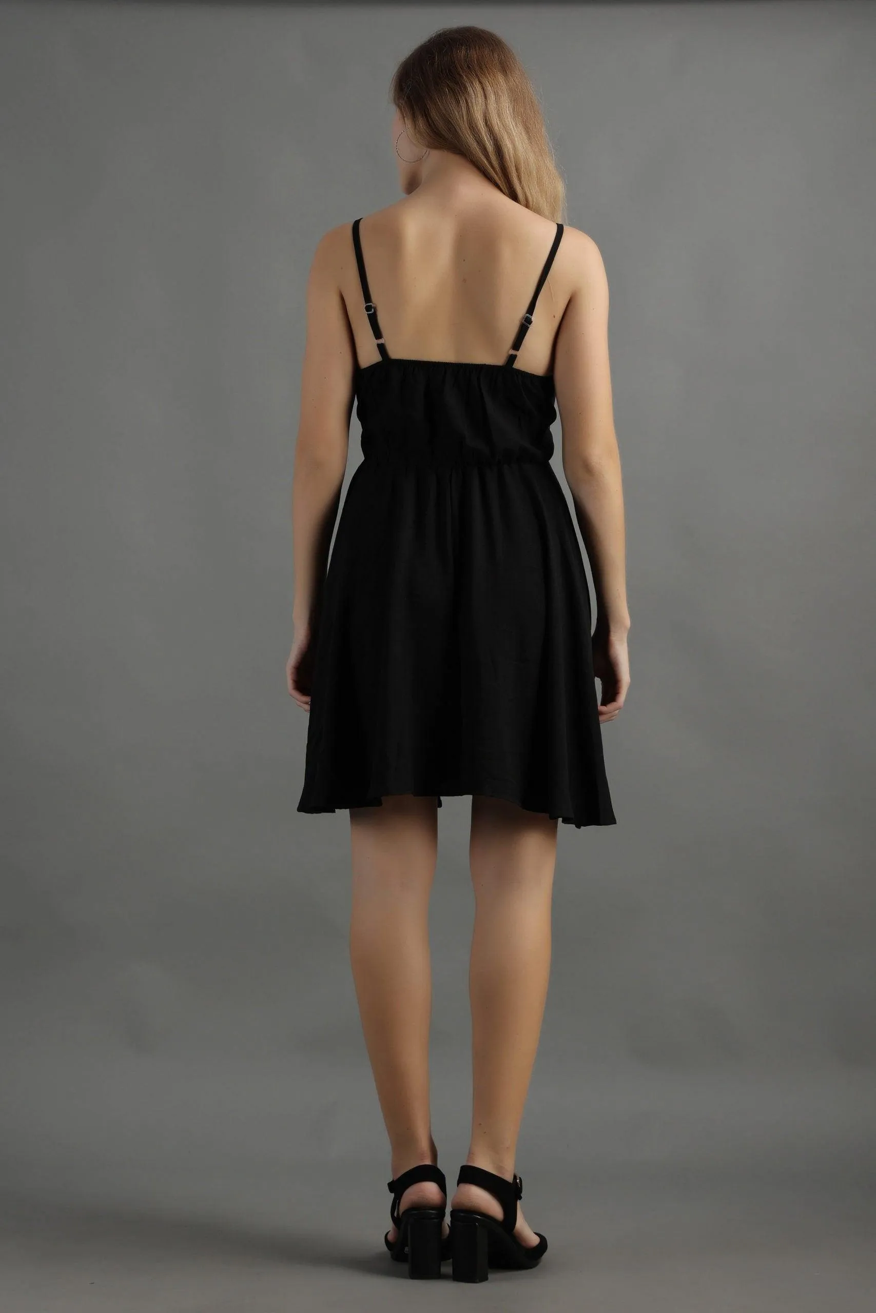 Black Solid Front Open Dress