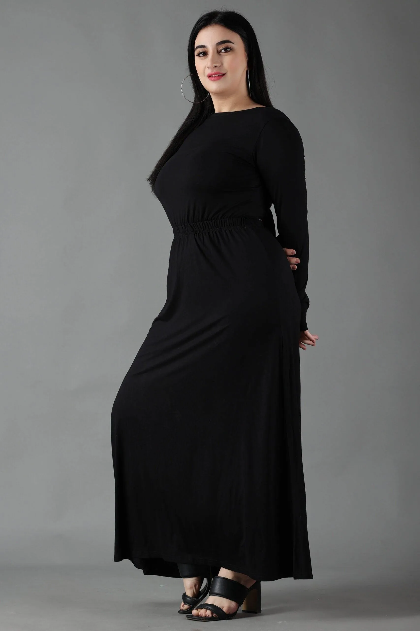 Black Solid Maxi Dress with Back Tie