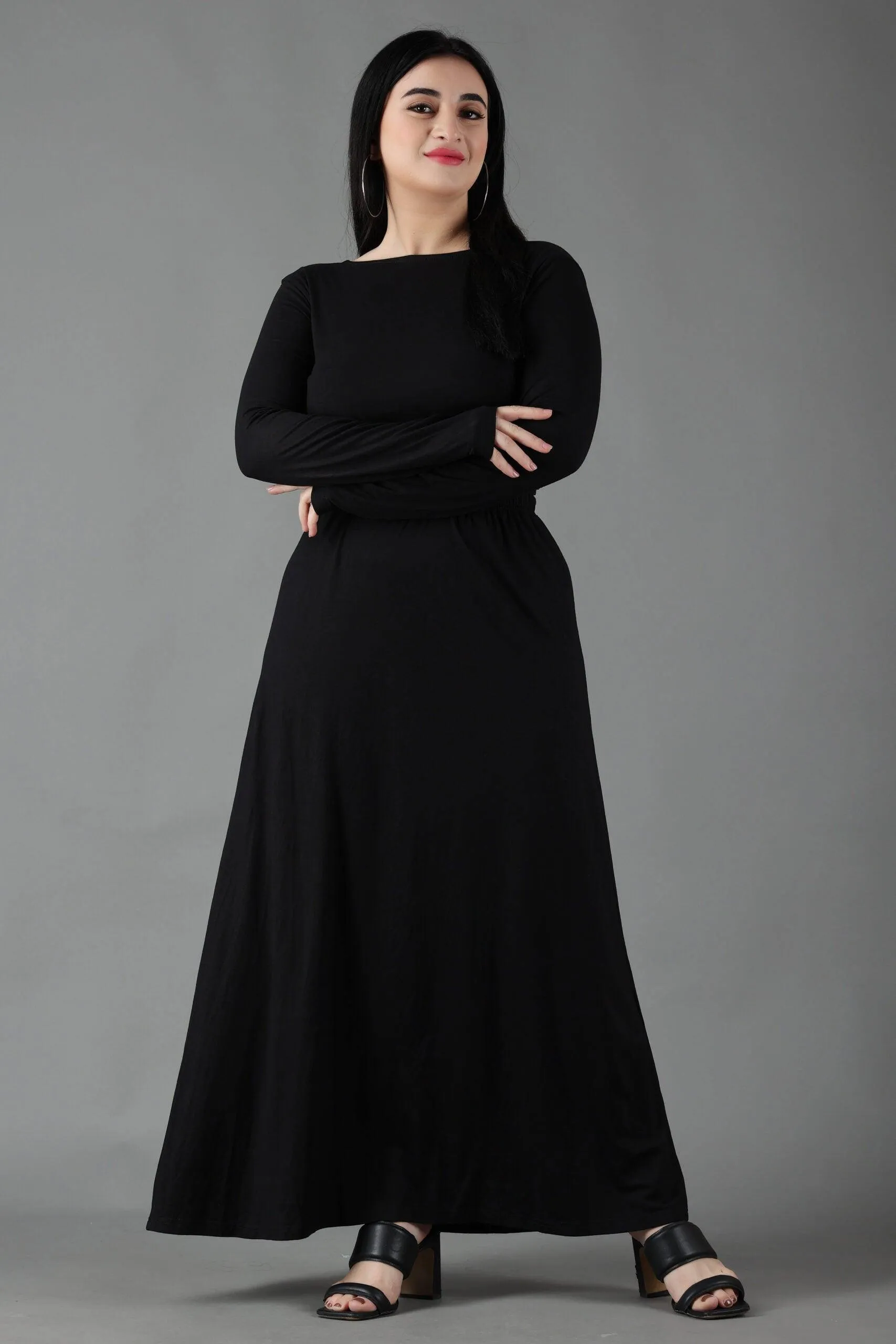 Black Solid Maxi Dress with Back Tie