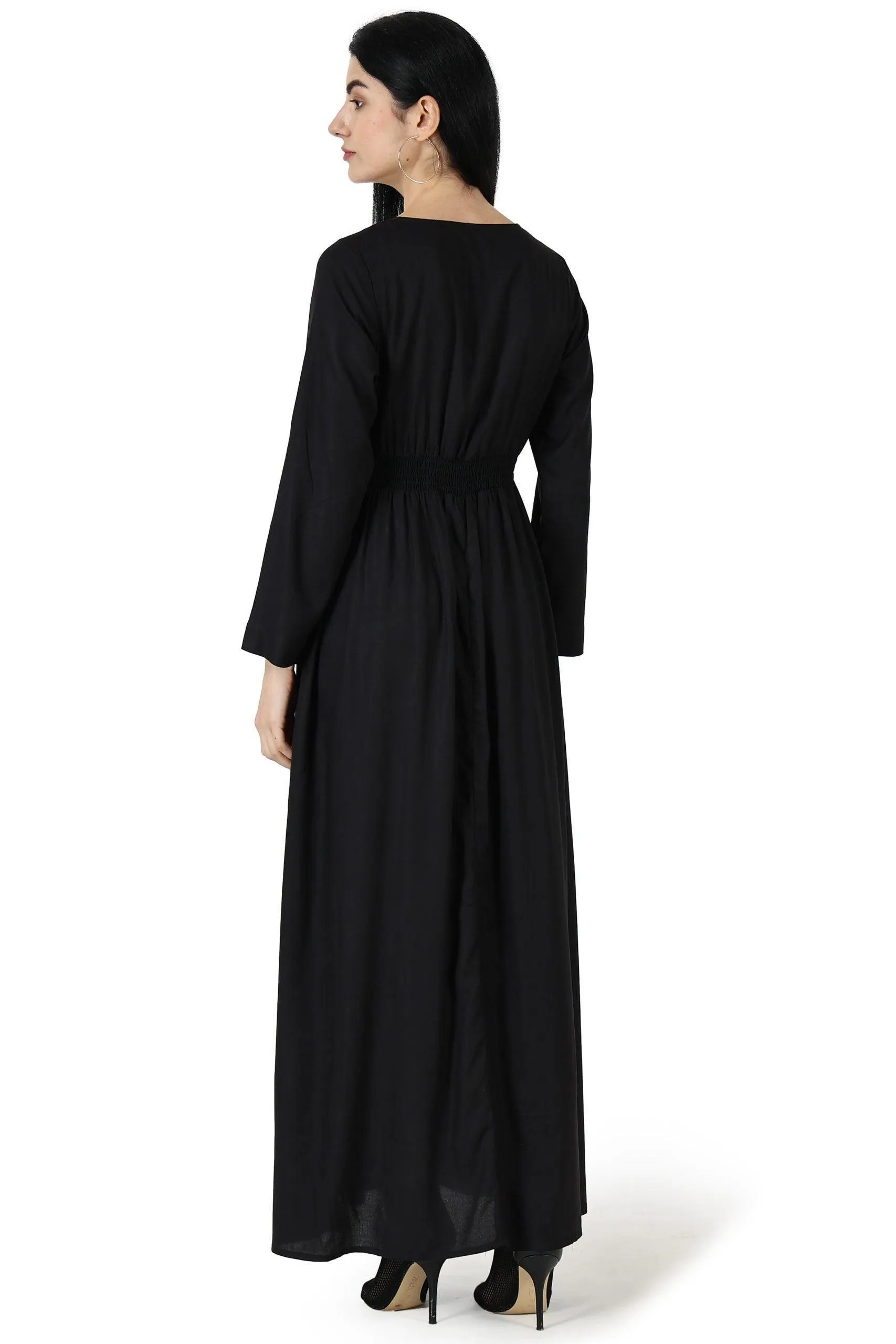 Black Solid Maxi Dress with Front Slits