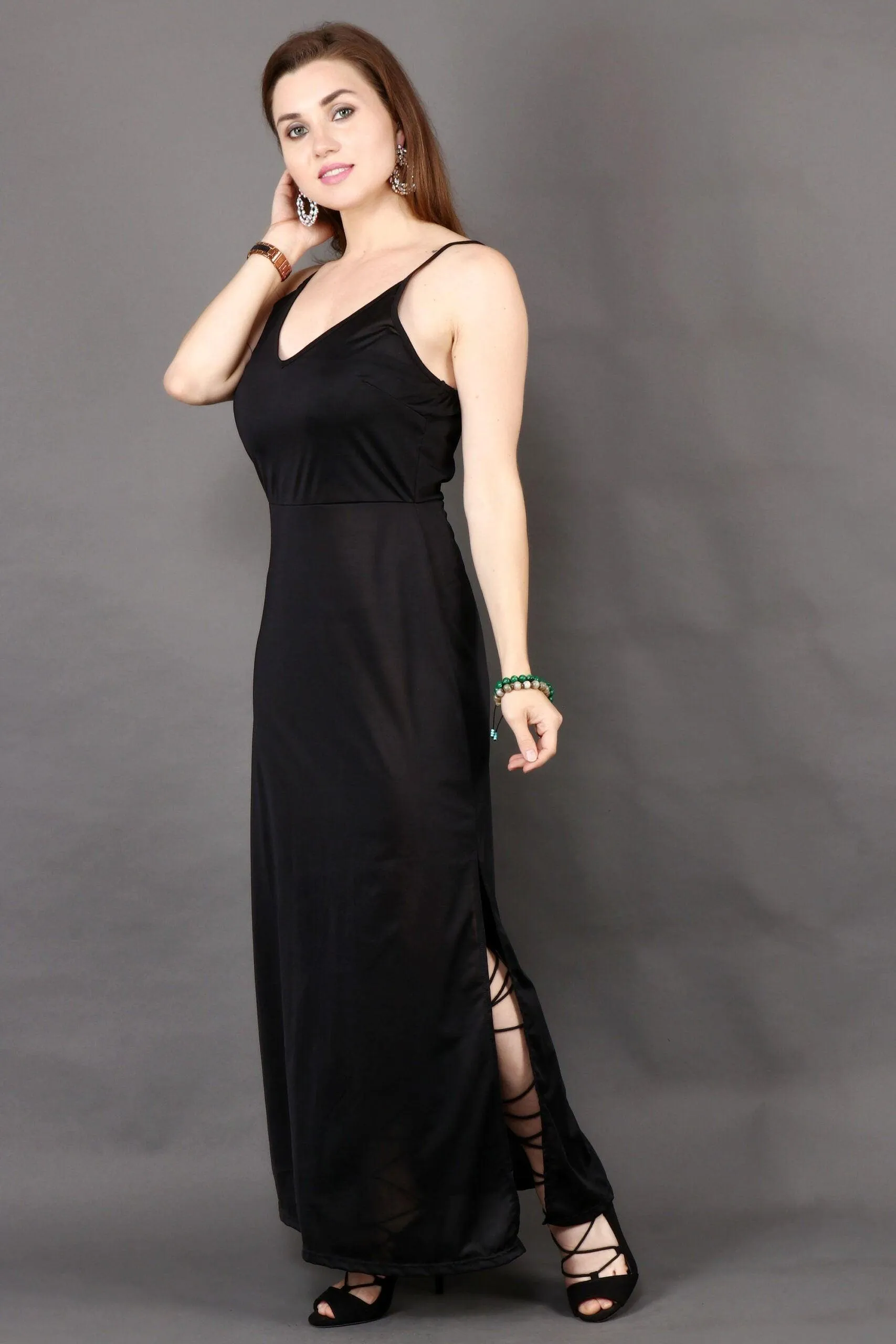 Black Solid Maxi Dress