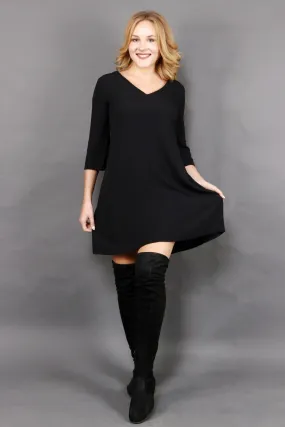 Black Solid Midi Dress