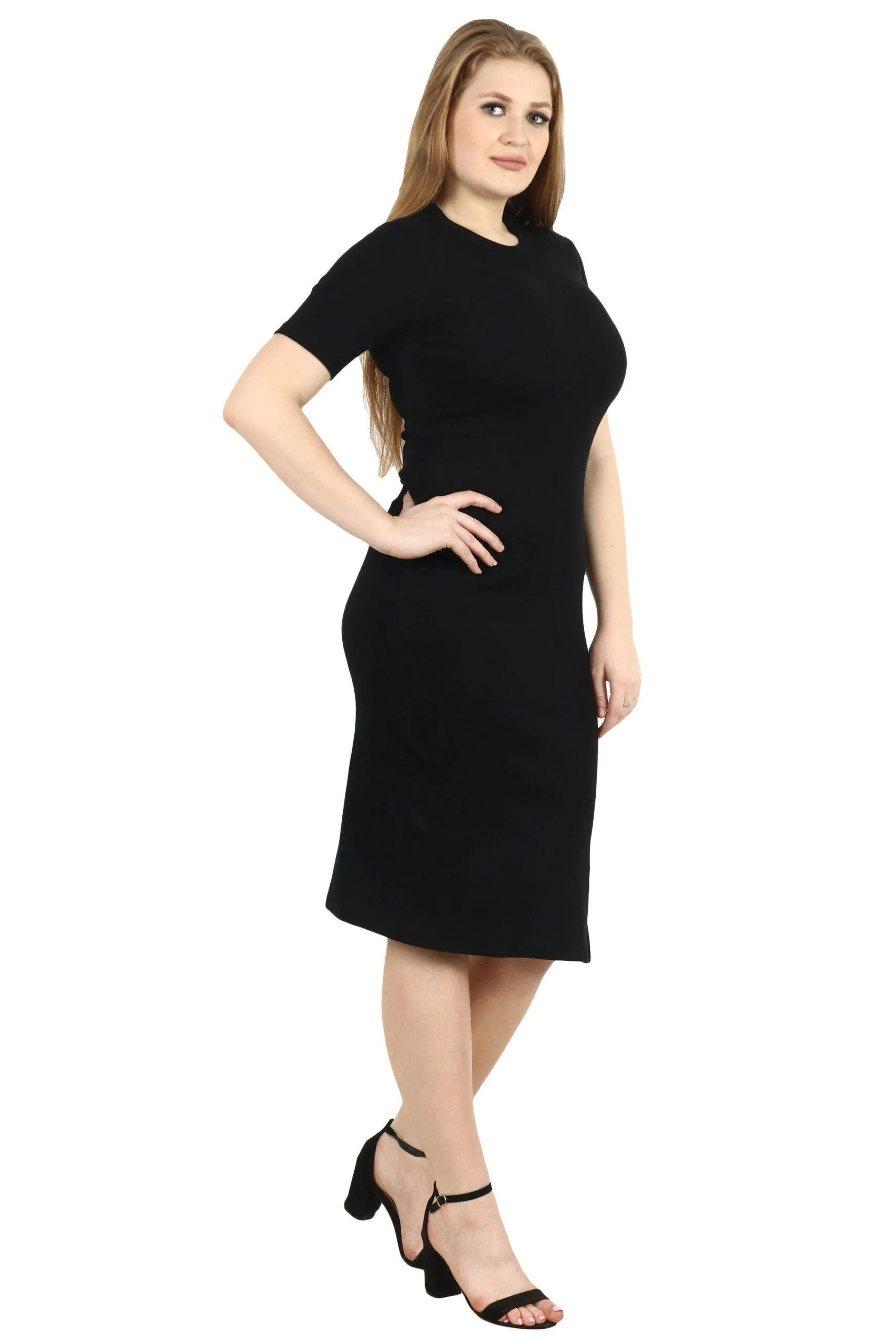 Black Solid Ribbed Dress