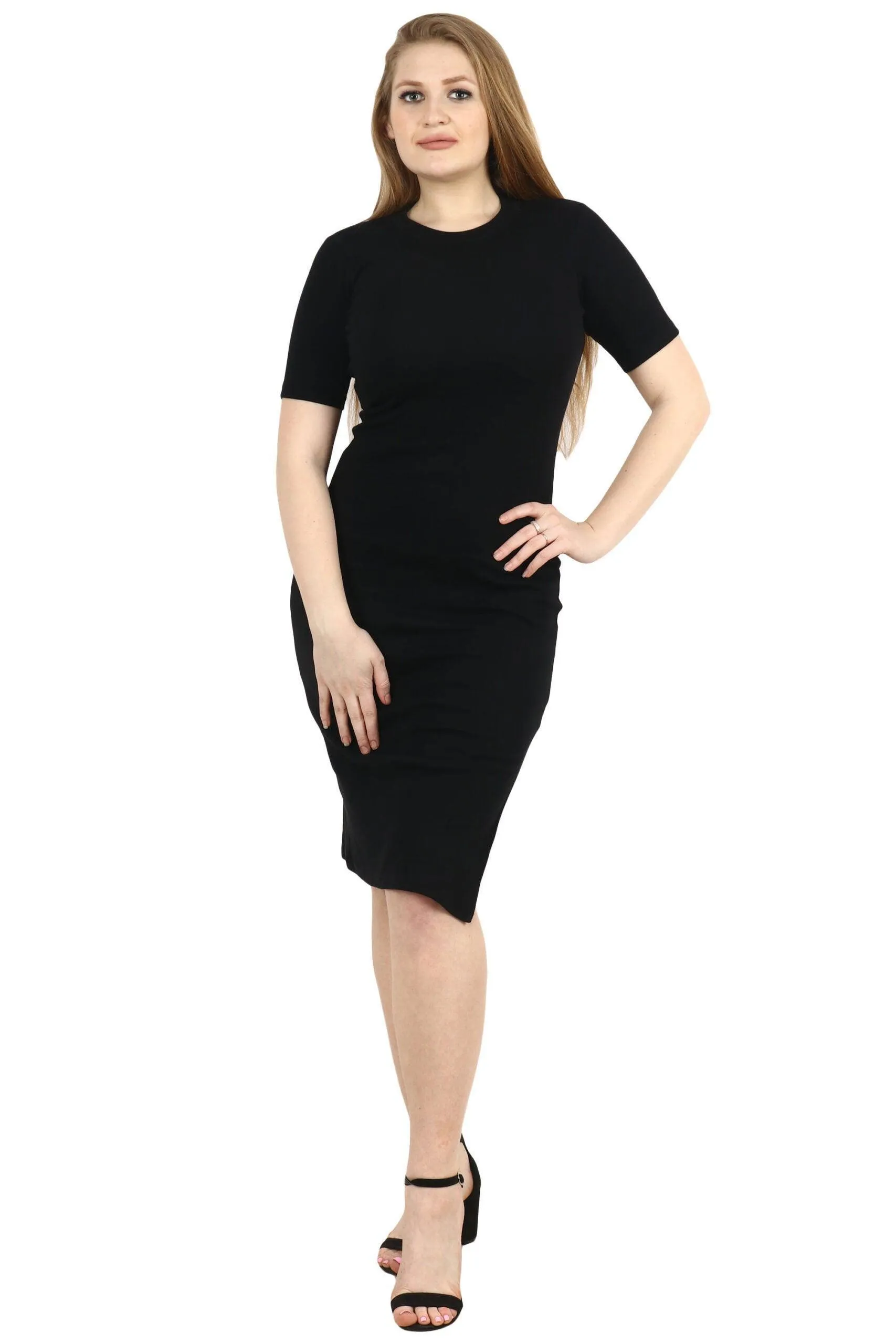 Black Solid Ribbed Dress