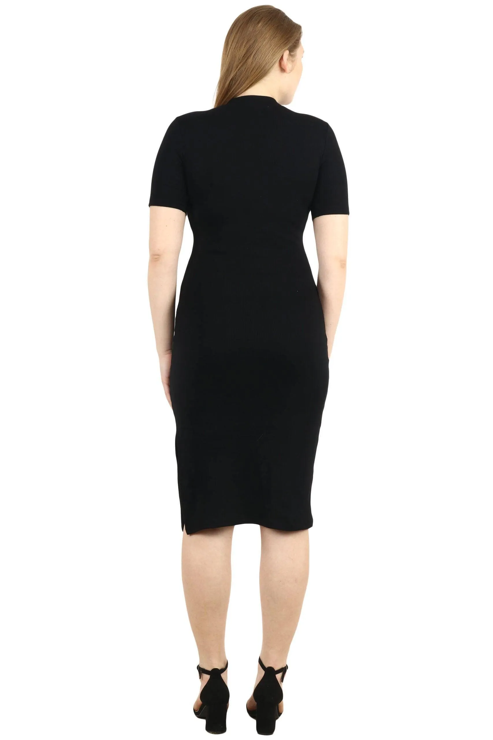 Black Solid Ribbed Dress