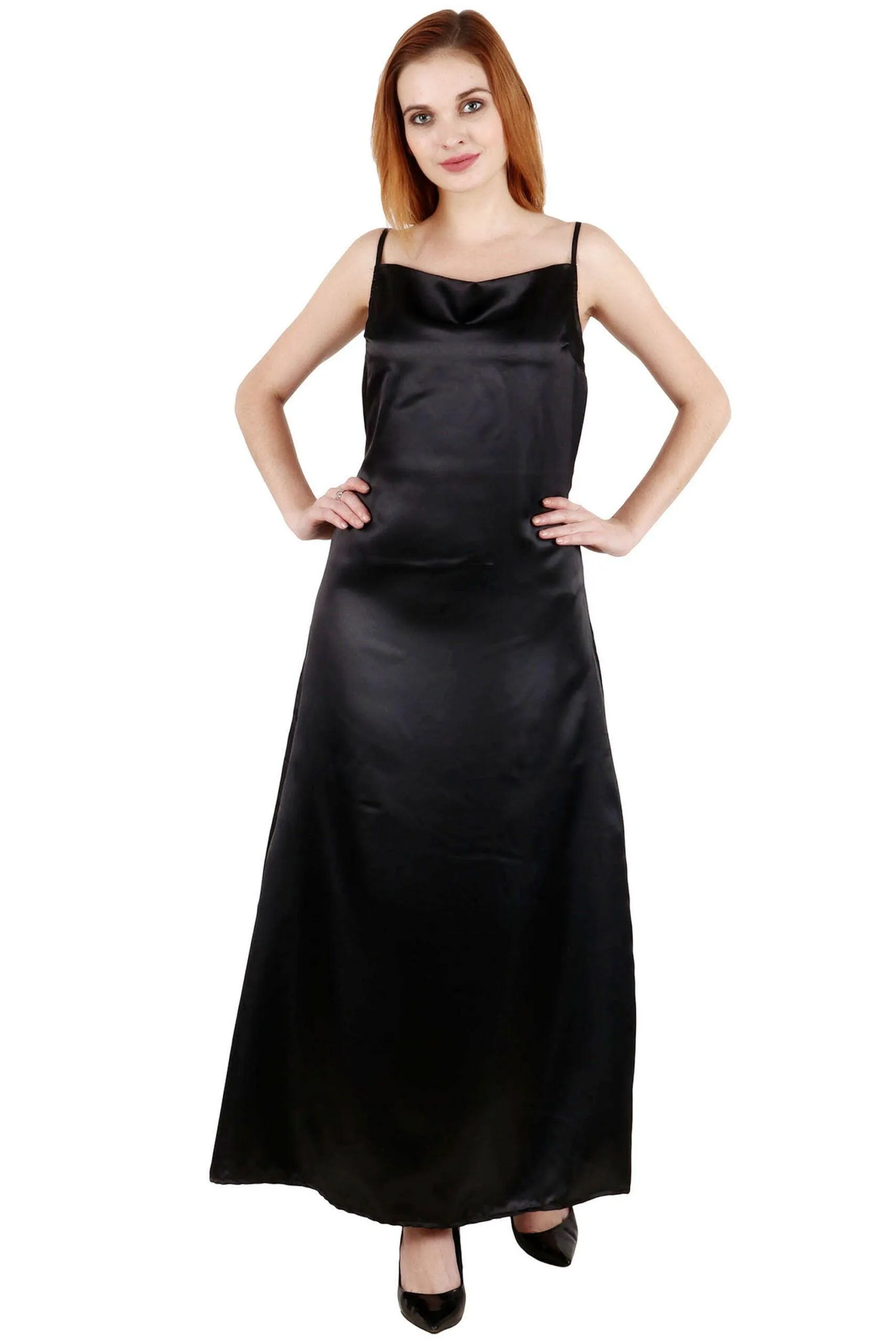 Black Solid Satin Maxi Dress