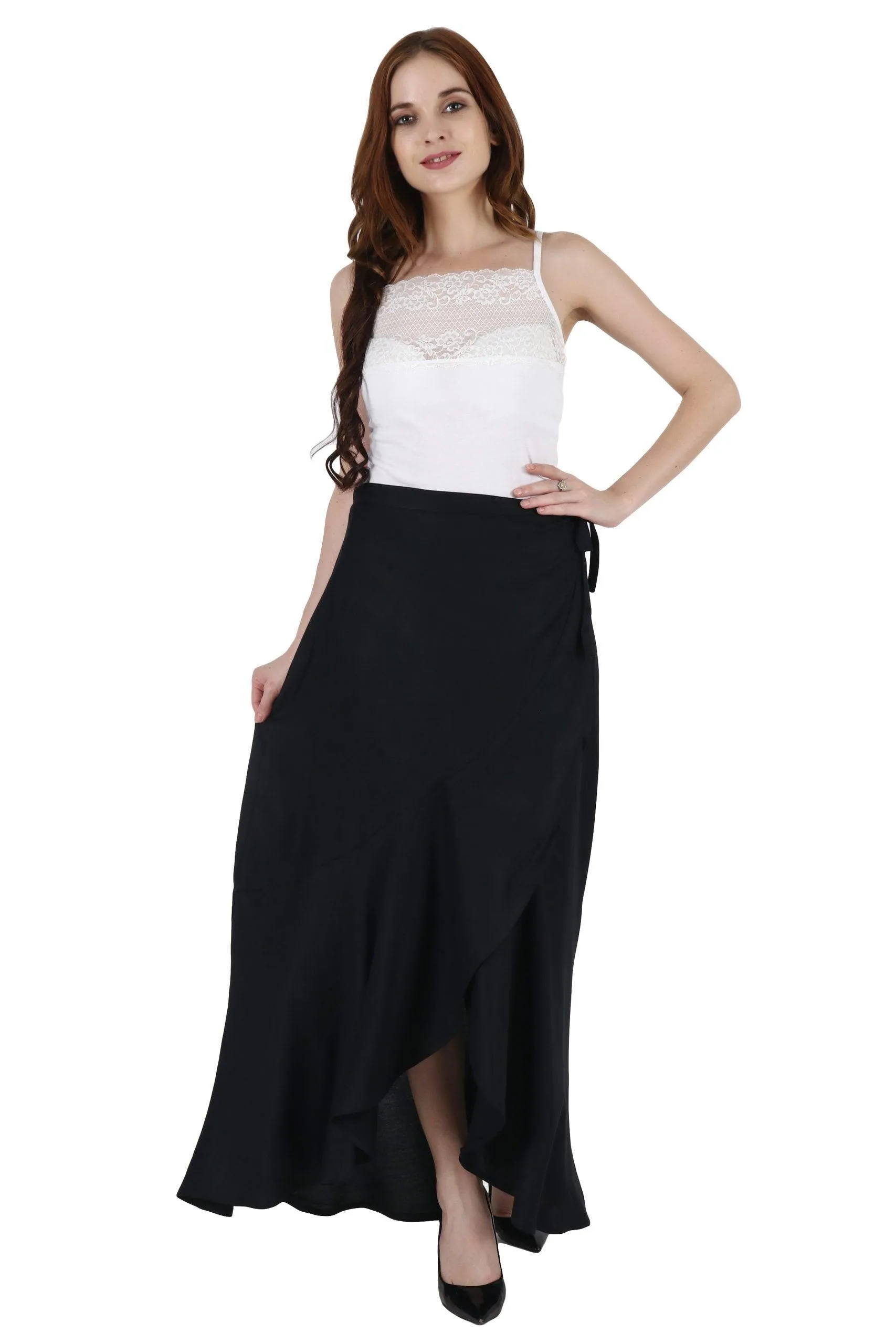 Black Solid Wrap Around Asymmetric Skirt