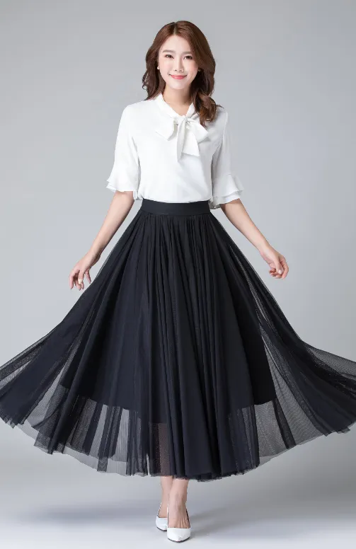 Black tulle skirt, Tulle circle skirt, tulle skirt, tulle skirt women, midi skirt 1902#