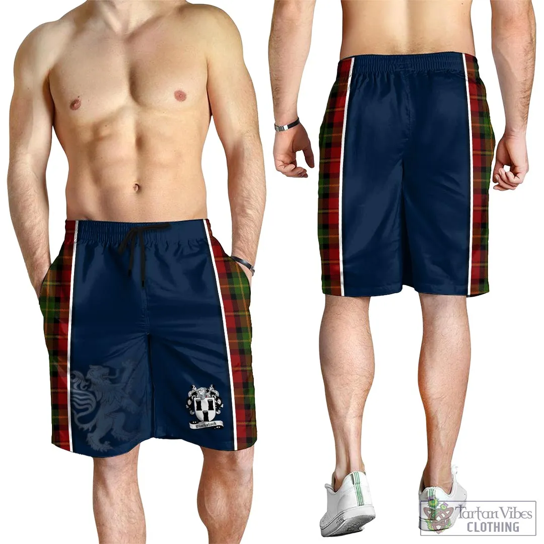 Blackstock Red Dress Tartan Men's Shorts with Family Crest and Lion Rampant Vibes Sport Style