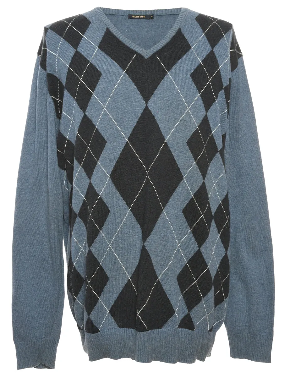 Blue Argyle Jumper - XL