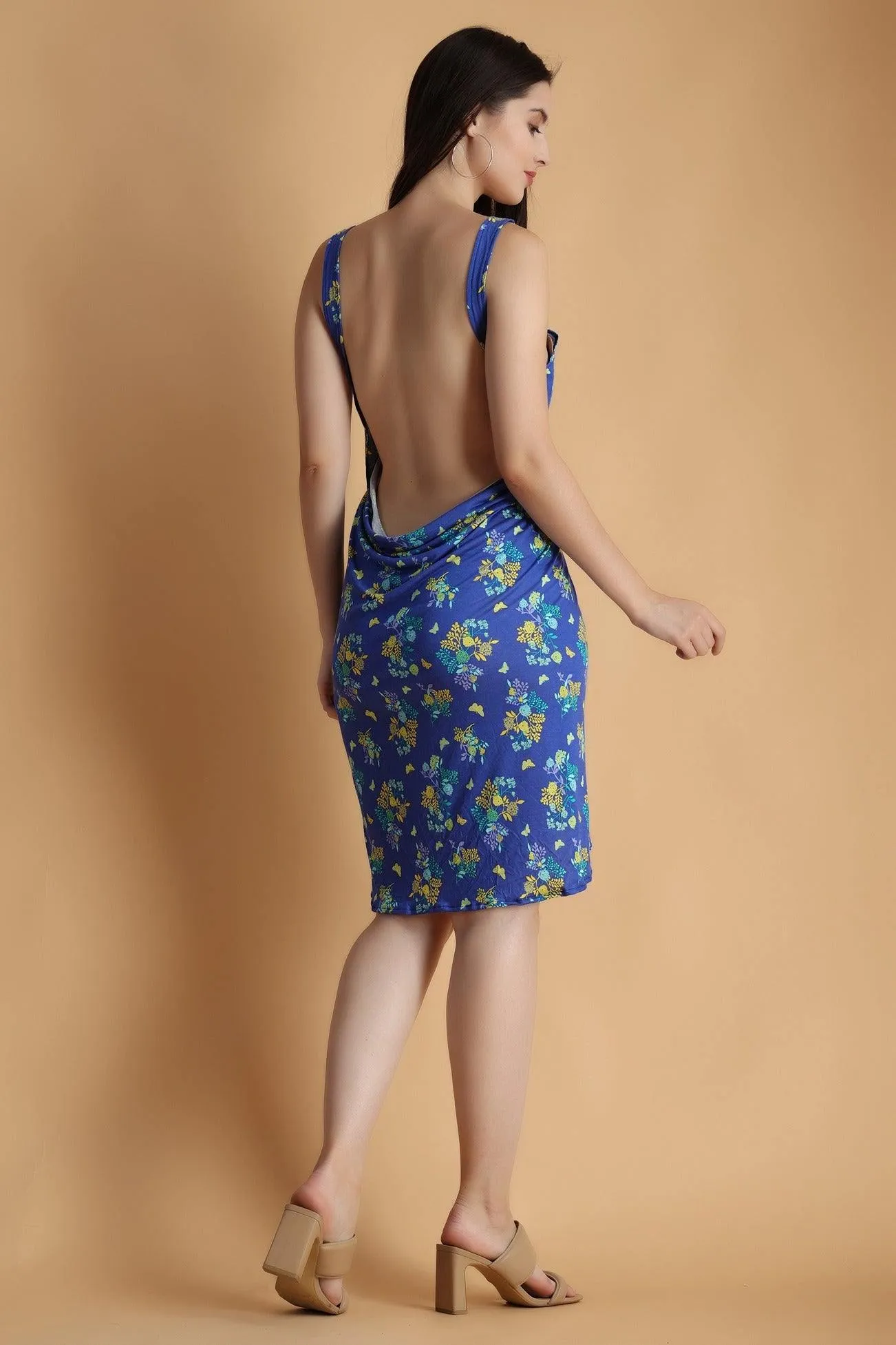 Blue Floral Printed Wrap Around Cover Up Dress