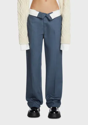 Blue Folded Wide Leg Chino Pants