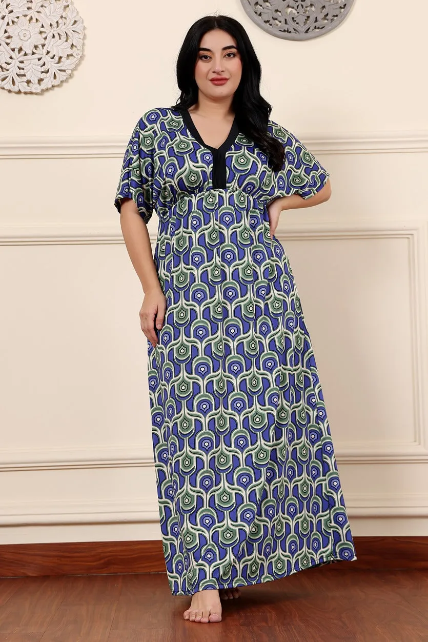 Blue Geometric Printed Night Dress