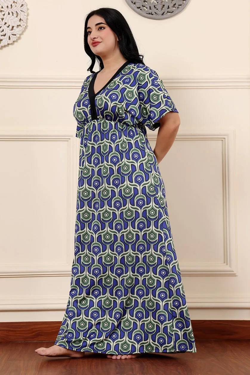 Blue Geometric Printed Night Dress